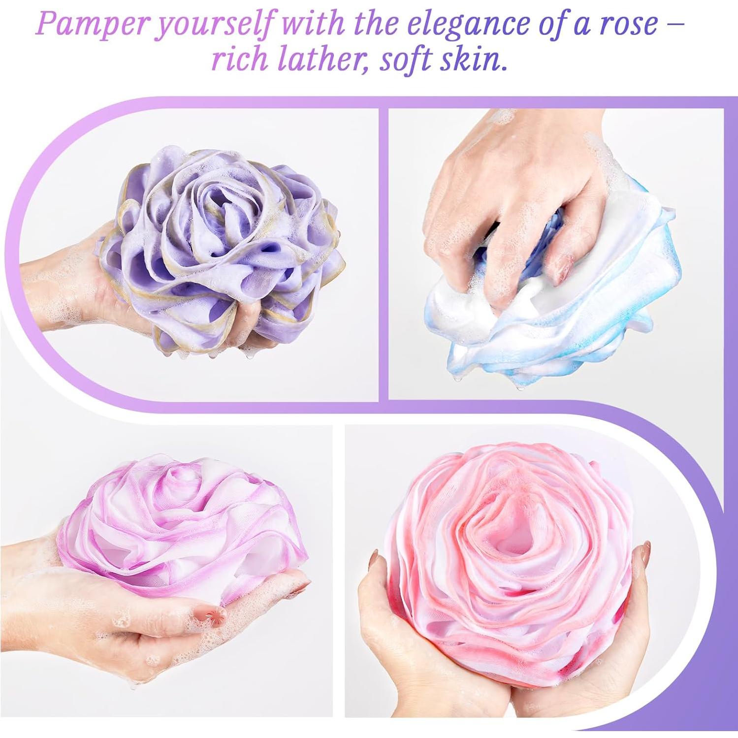 Esponjas de Baño Exfoliantes LAYUKI - Juego de 4 Piezas Rosa