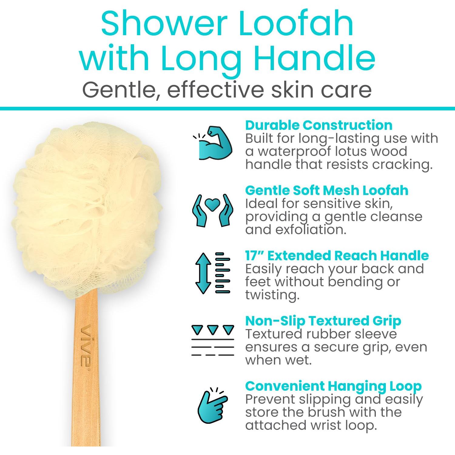 Esponja de Ducha Vive 43 cm con Mango Largo y Lufa