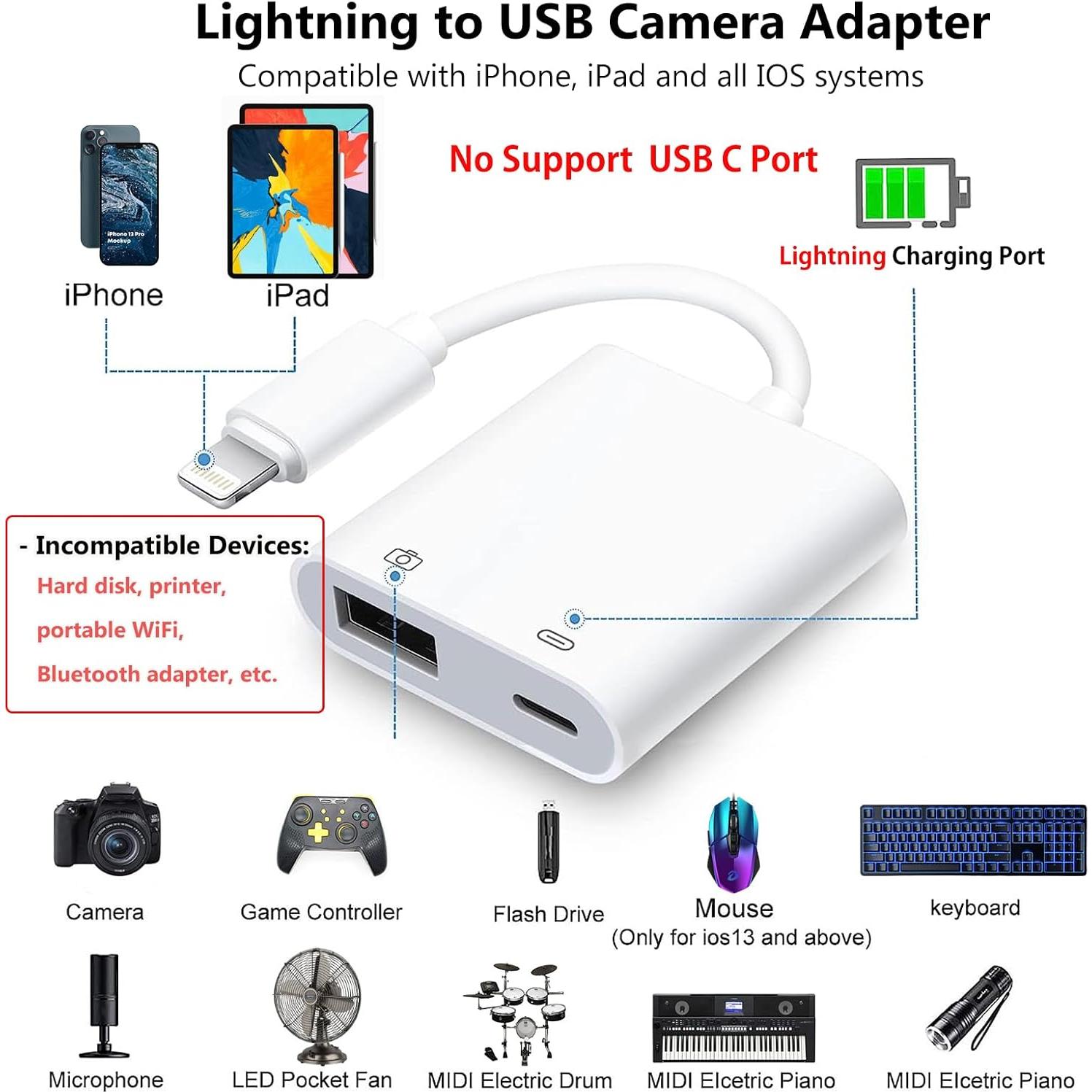 Adaptador Lightning a USB KikoSaka con carga y OTG 3.0
