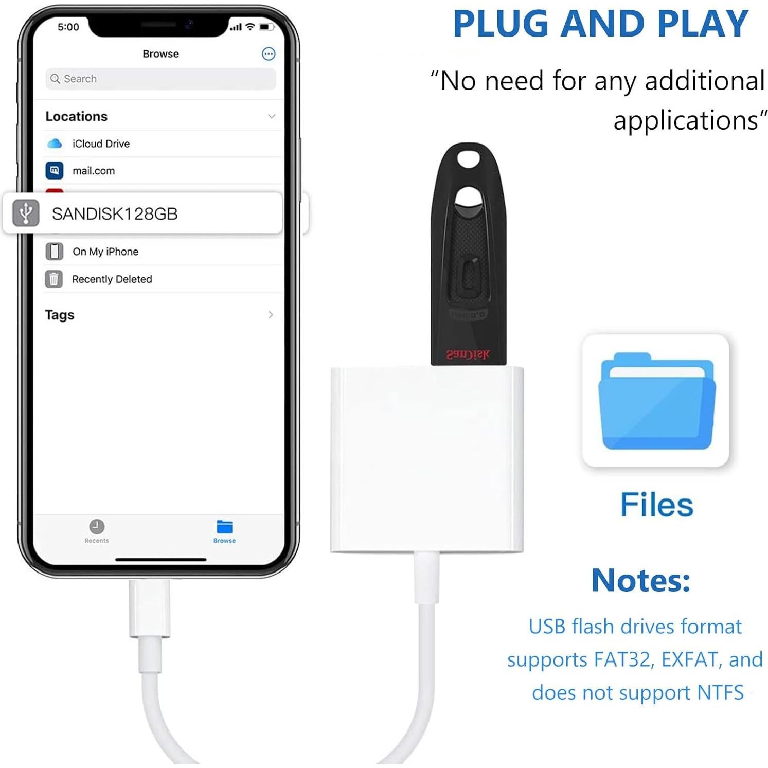Adaptador Lightning a USB KikoSaka con carga y OTG 3.0