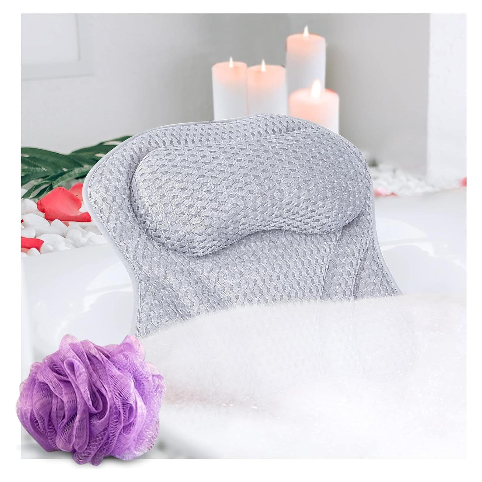 Almohada de Baño SelectSoma Gris con Malla 4D y Ventosas