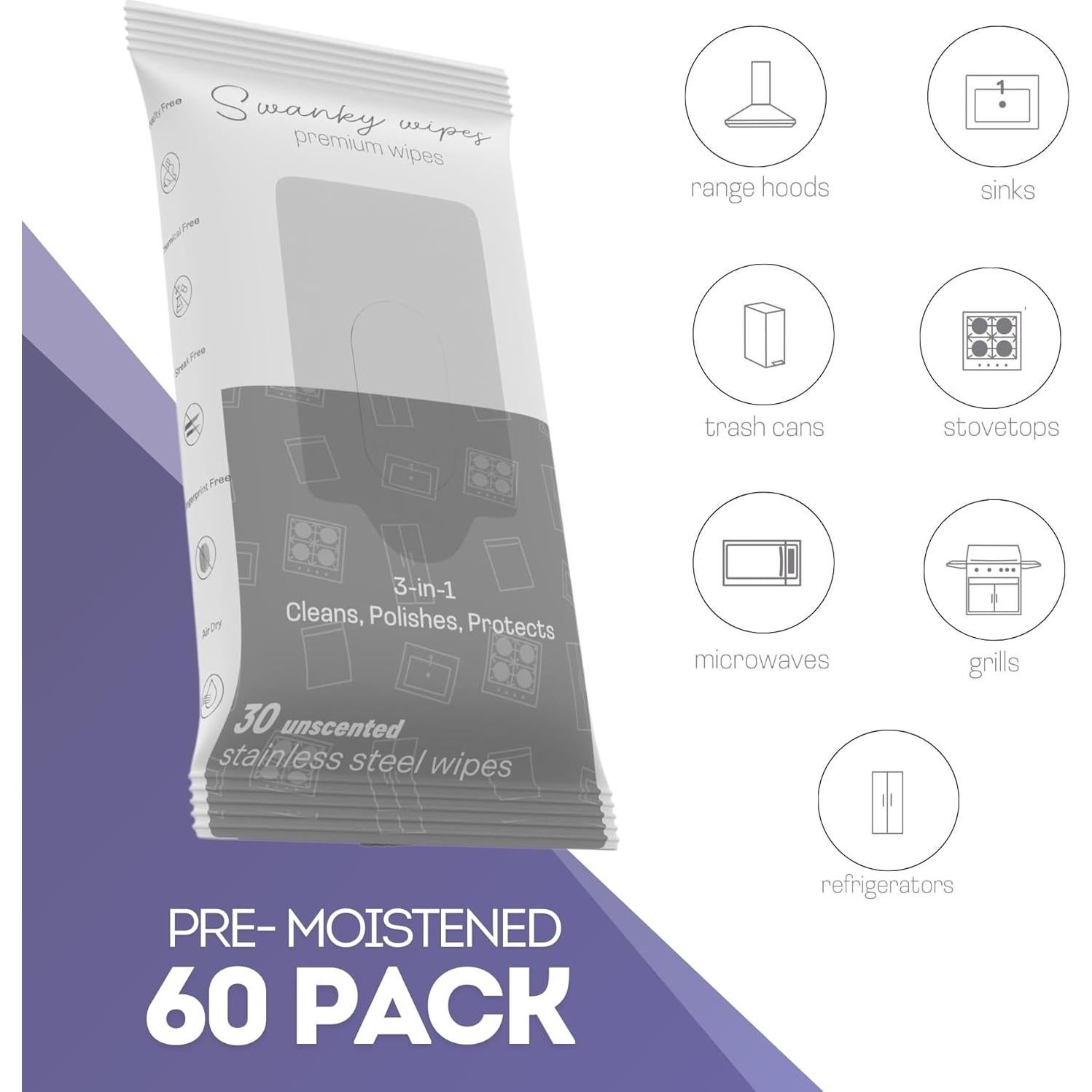 Toallitas Limpiadoras Swanky de Acero Inoxidable - 60 Unidades