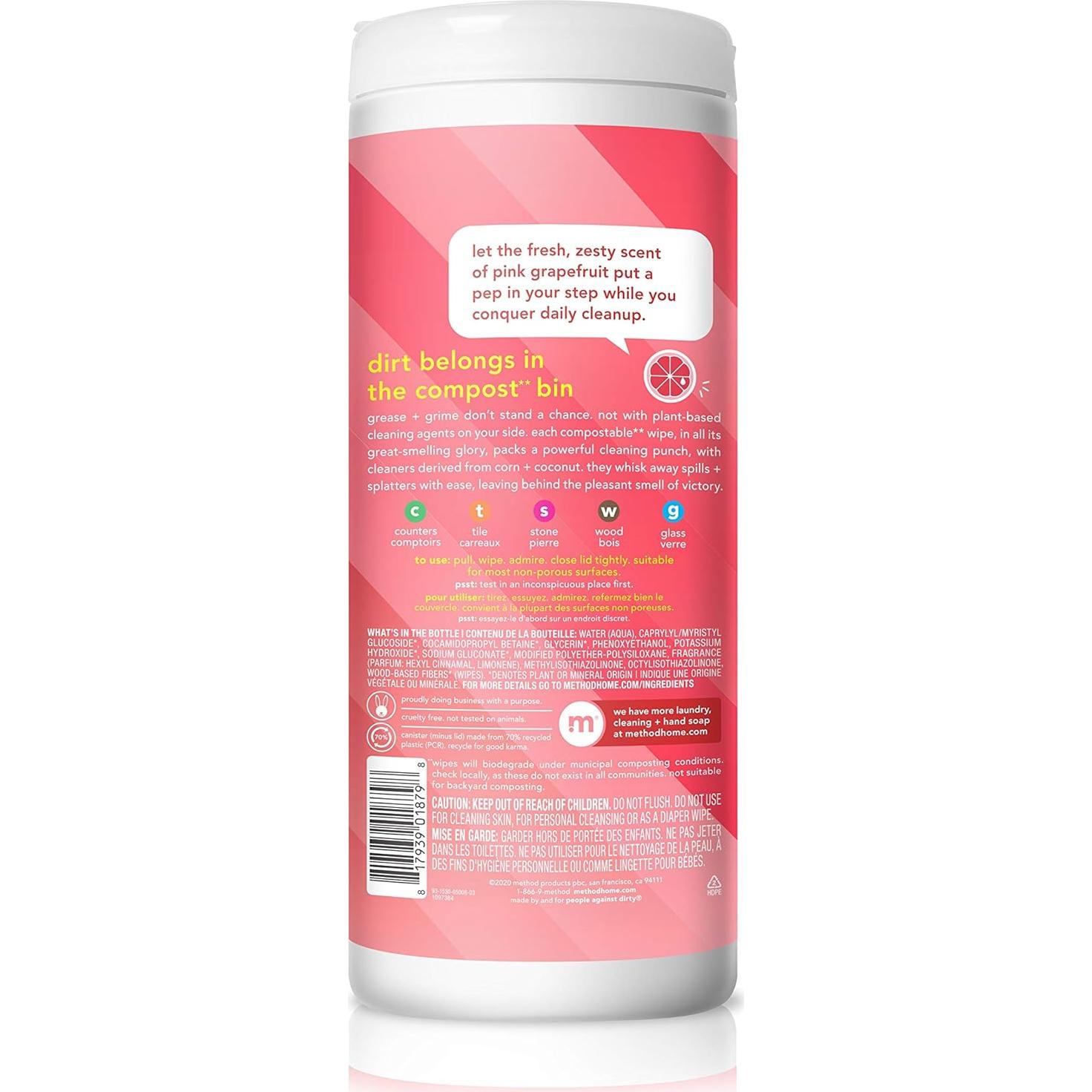 Toallitas de limpieza multiuso Method Pompelmo Rosa 30 unidades