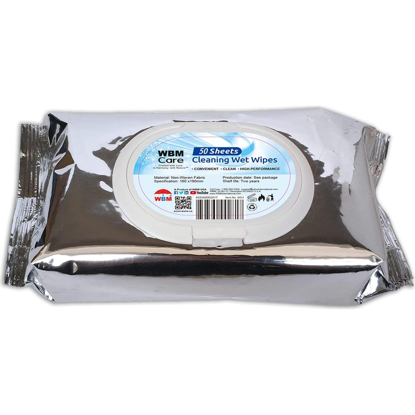 Toallitas de limpieza WBM, 50 hojas, sin fragancia, 3 paquetes