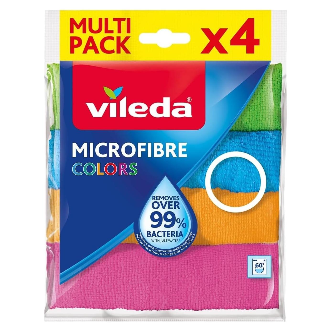 Paquete de 4 Paños de Limpieza Vileda Microfibra Multicolor
