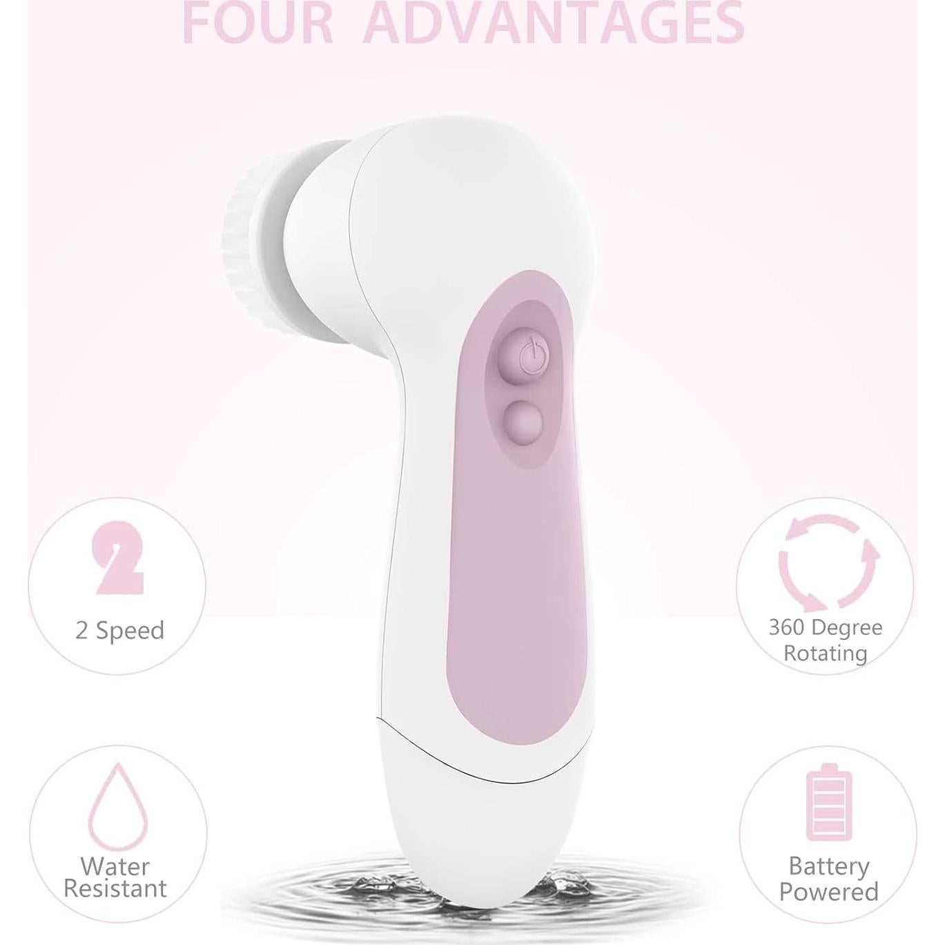 Cepillo Limpiador Facial Eléctrico CLSEVXY Rosa - 5 Cabezas