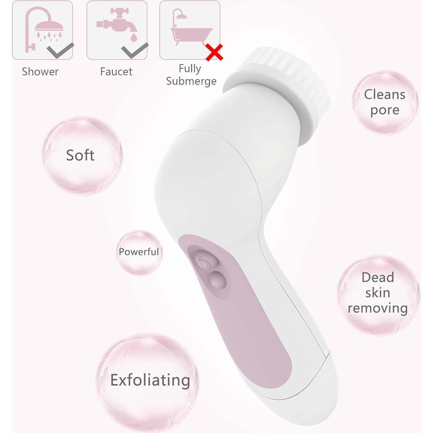 Cepillo Limpiador Facial Eléctrico CLSEVXY Rosa - 5 Cabezas