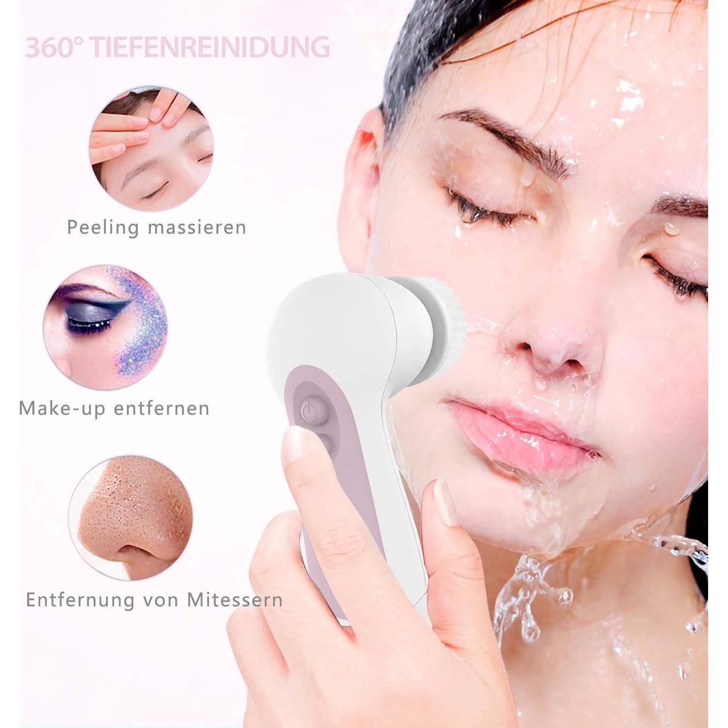 Cepillo Limpiador Facial Eléctrico CLSEVXY Rosa - 5 Cabezas