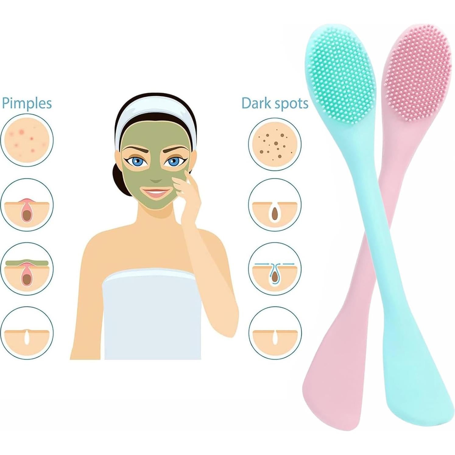 Limpiador de Poros ZORLYS - Brocha Facial Silicona Doble Cara 2 Pzas