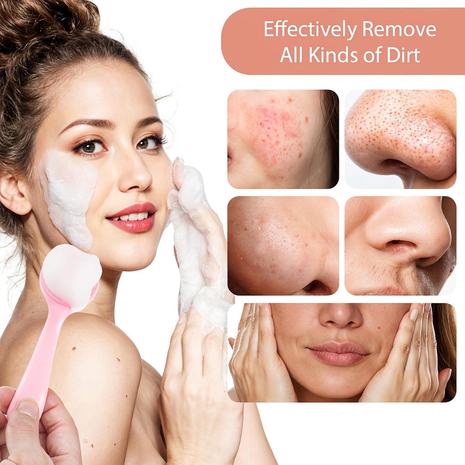 Cepillo Exfoliante Facial de Silicona YQQYG - 2 Pcs Rosa