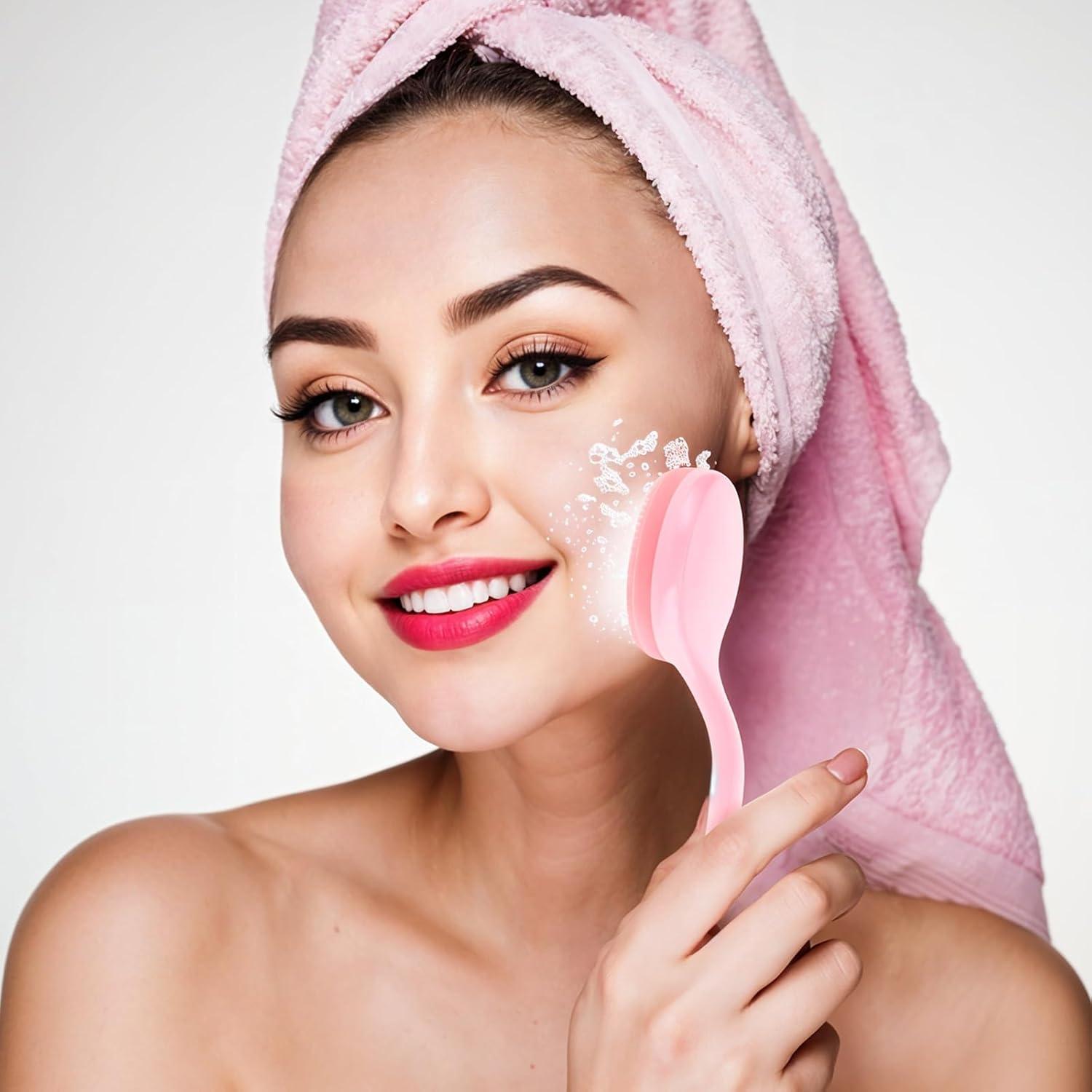 Cepillo Exfoliante Facial de Silicona YQQYG - 2 Pcs Rosa