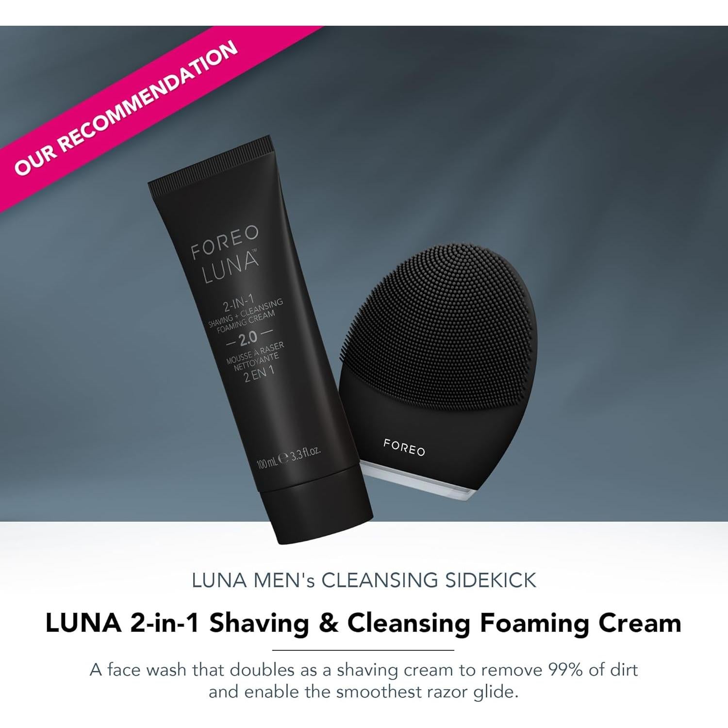 FOREO Luna 3 Men Silicone Facial Cleansing & Firming Massage Brush for Skin and Beard, Shave Prep, Ultra-Hygienic,16 Intensities, 650 uses/USB Charge, App-Connected, Waterproof, 2-Year Warranty