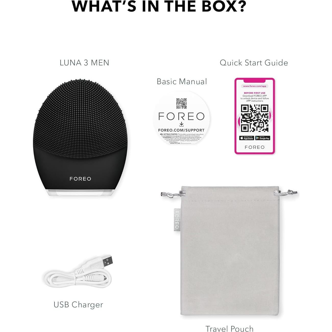 FOREO Luna 3 Men Silicone Facial Cleansing & Firming Massage Brush for Skin and Beard, Shave Prep, Ultra-Hygienic,16 Intensities, 650 uses/USB Charge, App-Connected, Waterproof, 2-Year Warranty