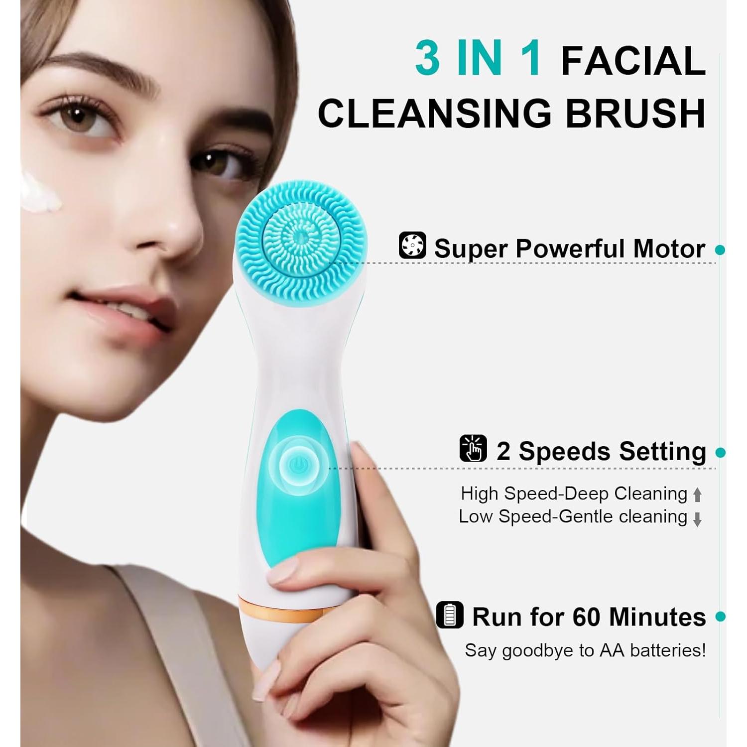 Cepillo Facial Eléctrico Yevsinbay IPX6 3 Cabezas 2 Velocidades