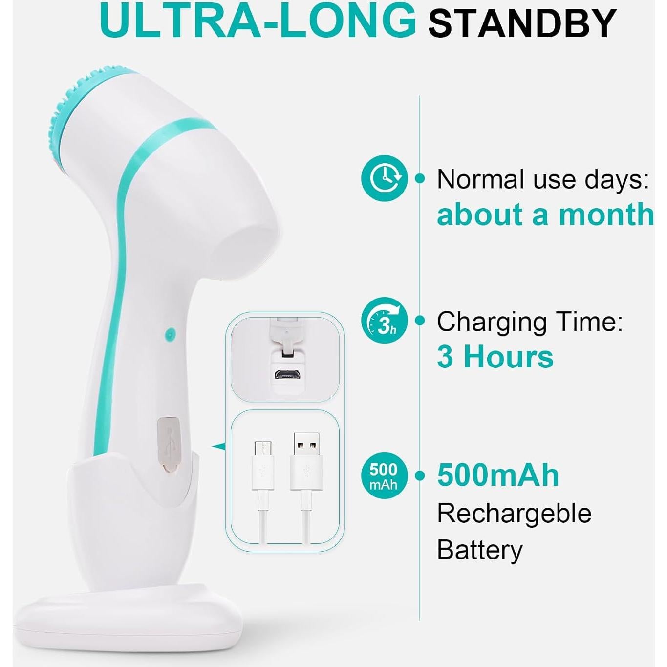 Cepillo Facial Eléctrico Yevsinbay IPX6 3 Cabezas 2 Velocidades