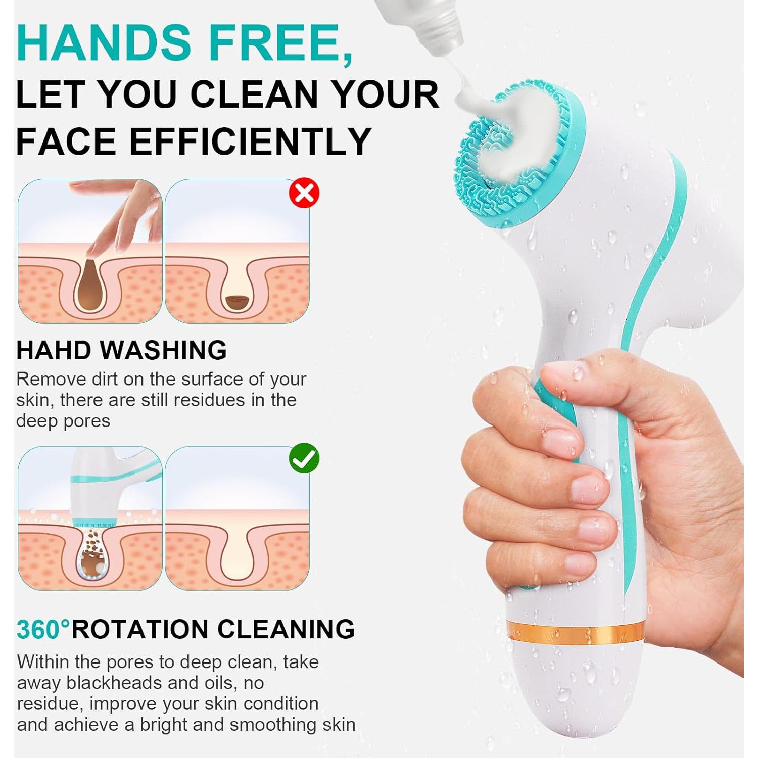 Cepillo Facial Eléctrico Yevsinbay IPX6 3 Cabezas 2 Velocidades