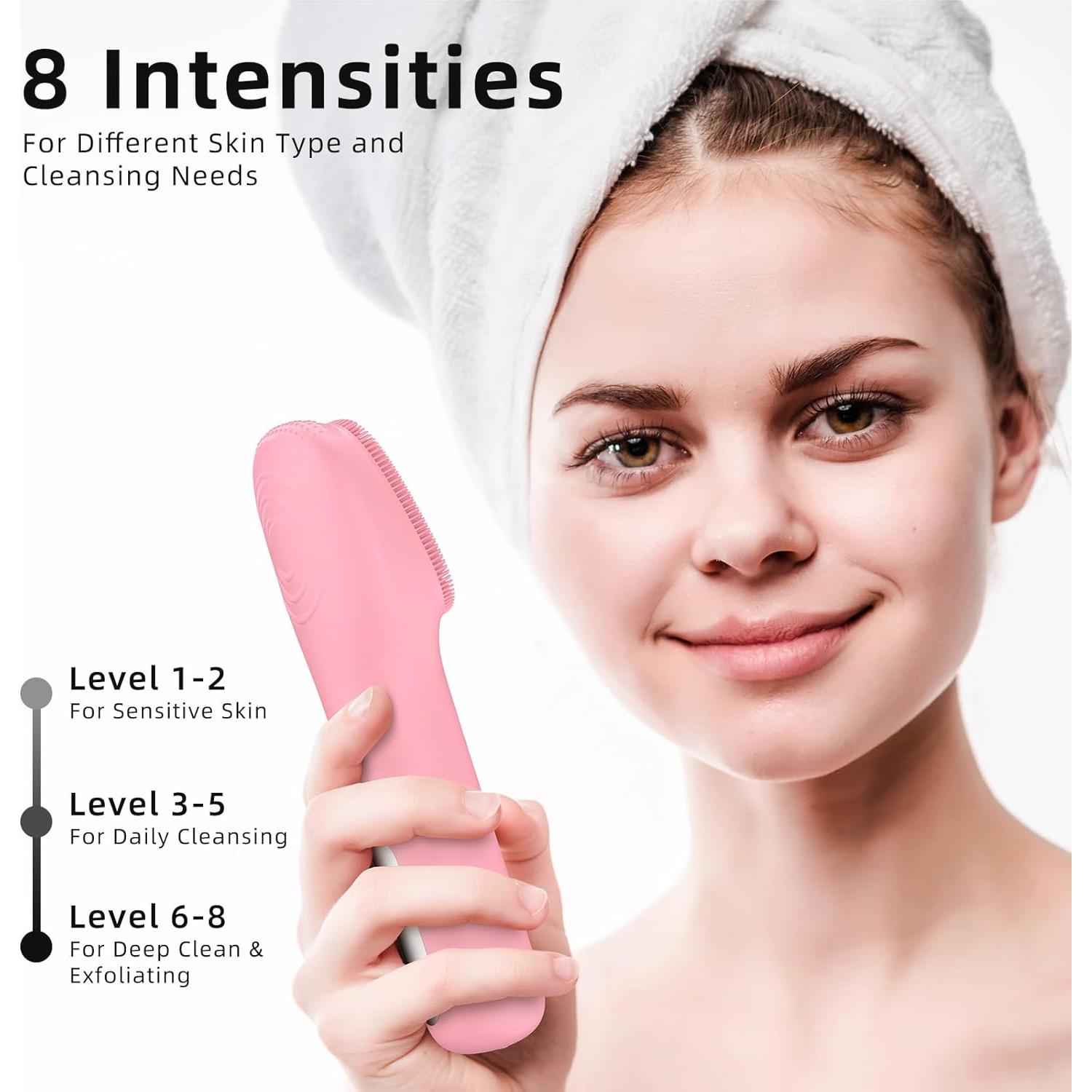 Cepillo Facial Eléctrico Recargable IPX7 Rosa - Limpieza Profunda