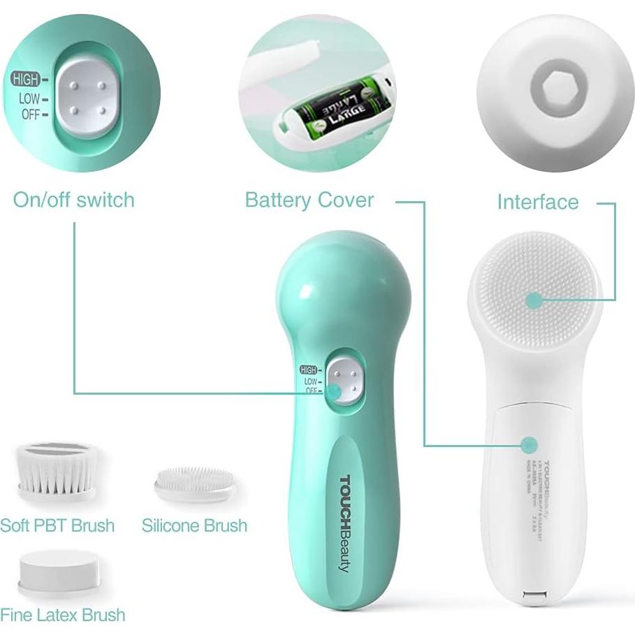 Cepillo Facial Eléctrico TOUCHBEAUTY 3 en 1 Impermeable Verde