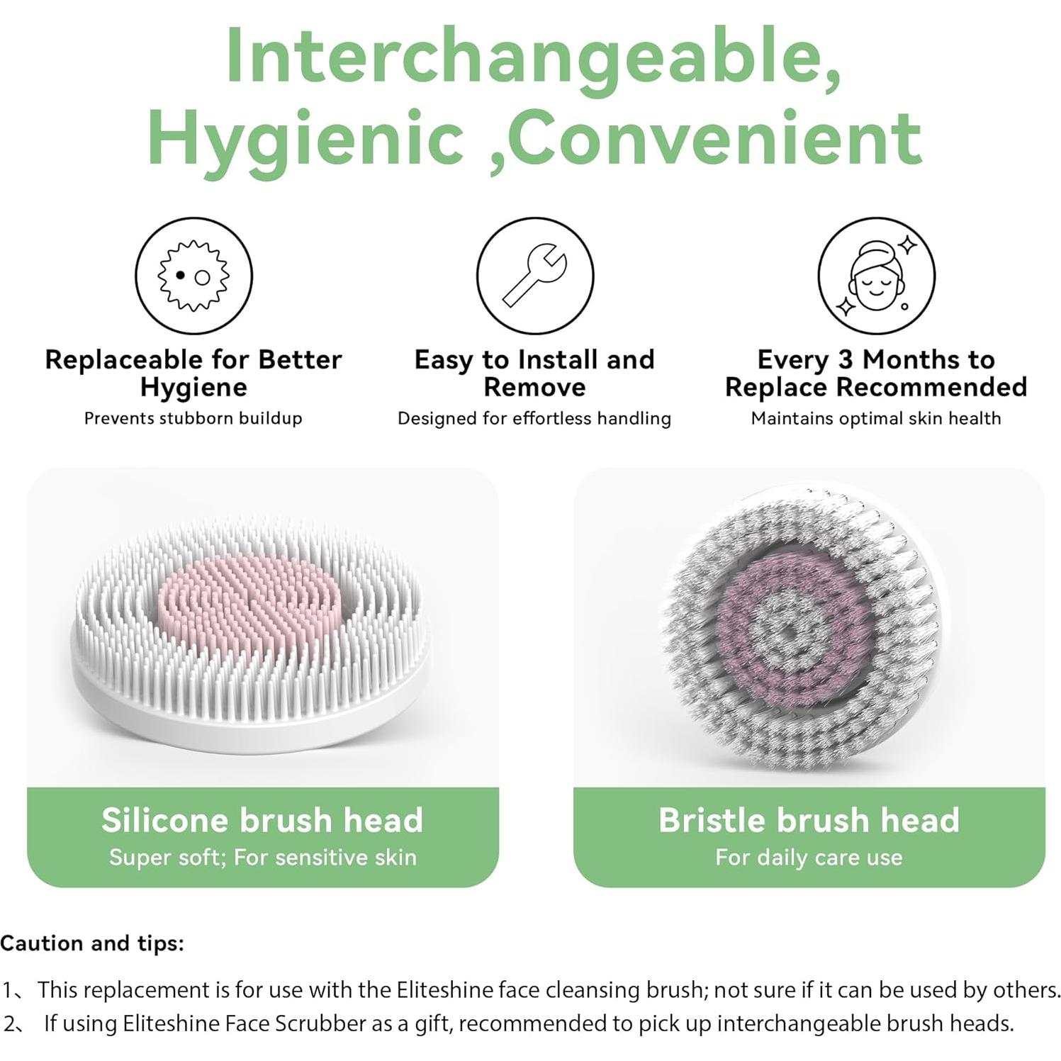 Cabezas de Reemplazo Eliteshine para Limpiador Facial - 1 Silicona y 1 Cerda