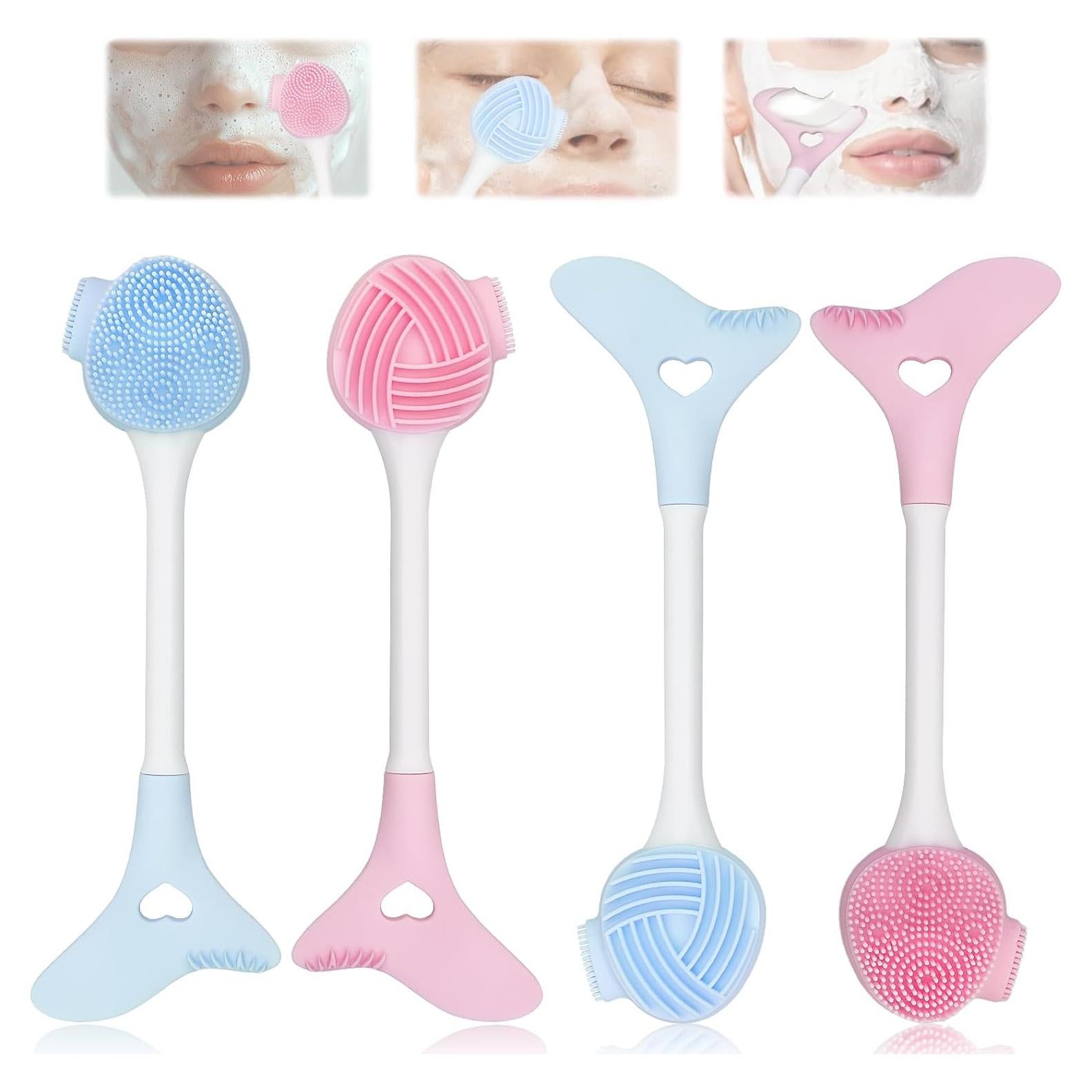 4 Piezas Cepillo Facial 2 en 1 Dexspoeny Silicona Rosa/Azul