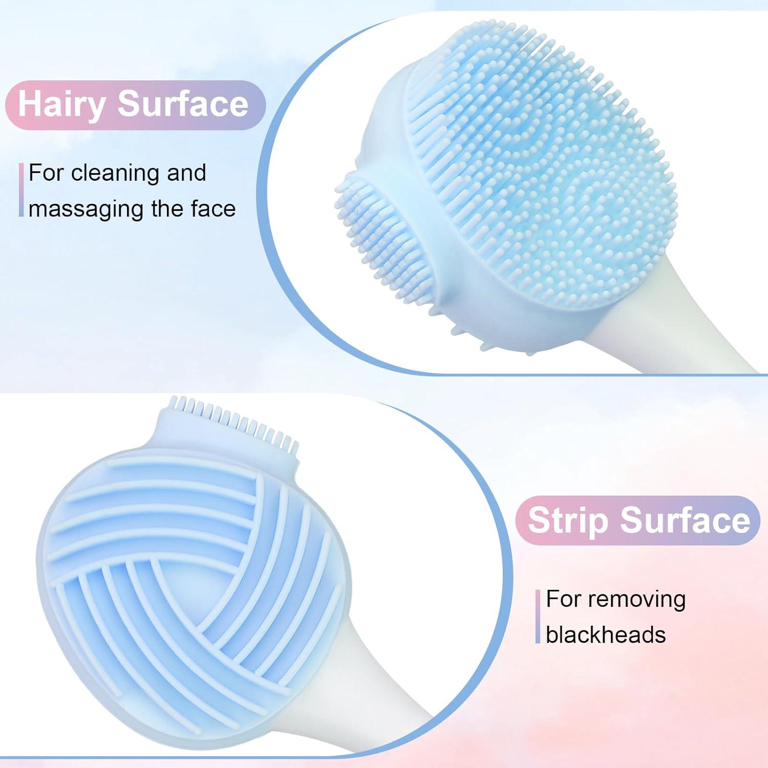 4 Piezas Cepillo Facial 2 en 1 Dexspoeny Silicona Rosa/Azul