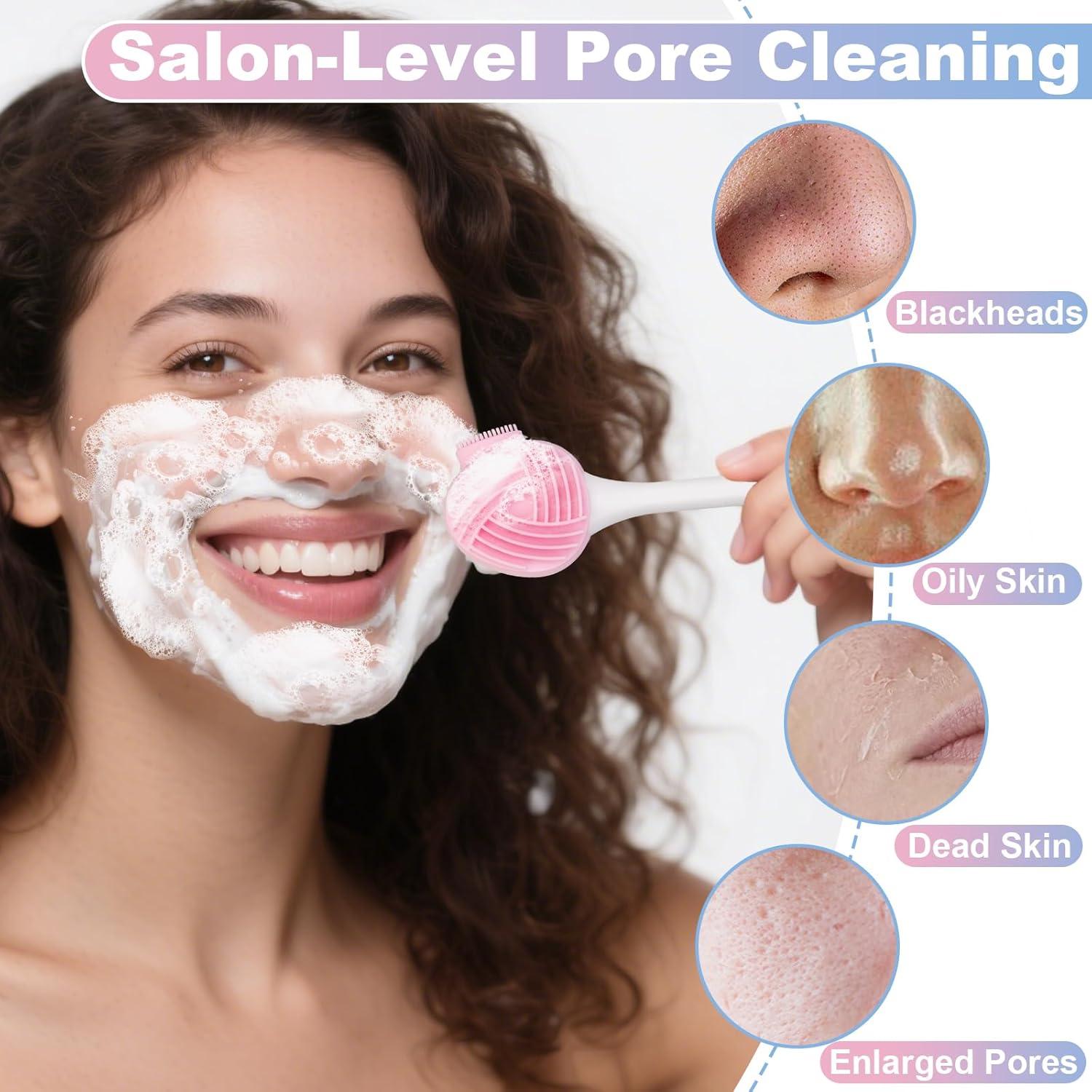 4 Piezas Cepillo Facial 2 en 1 Dexspoeny Silicona Rosa/Azul