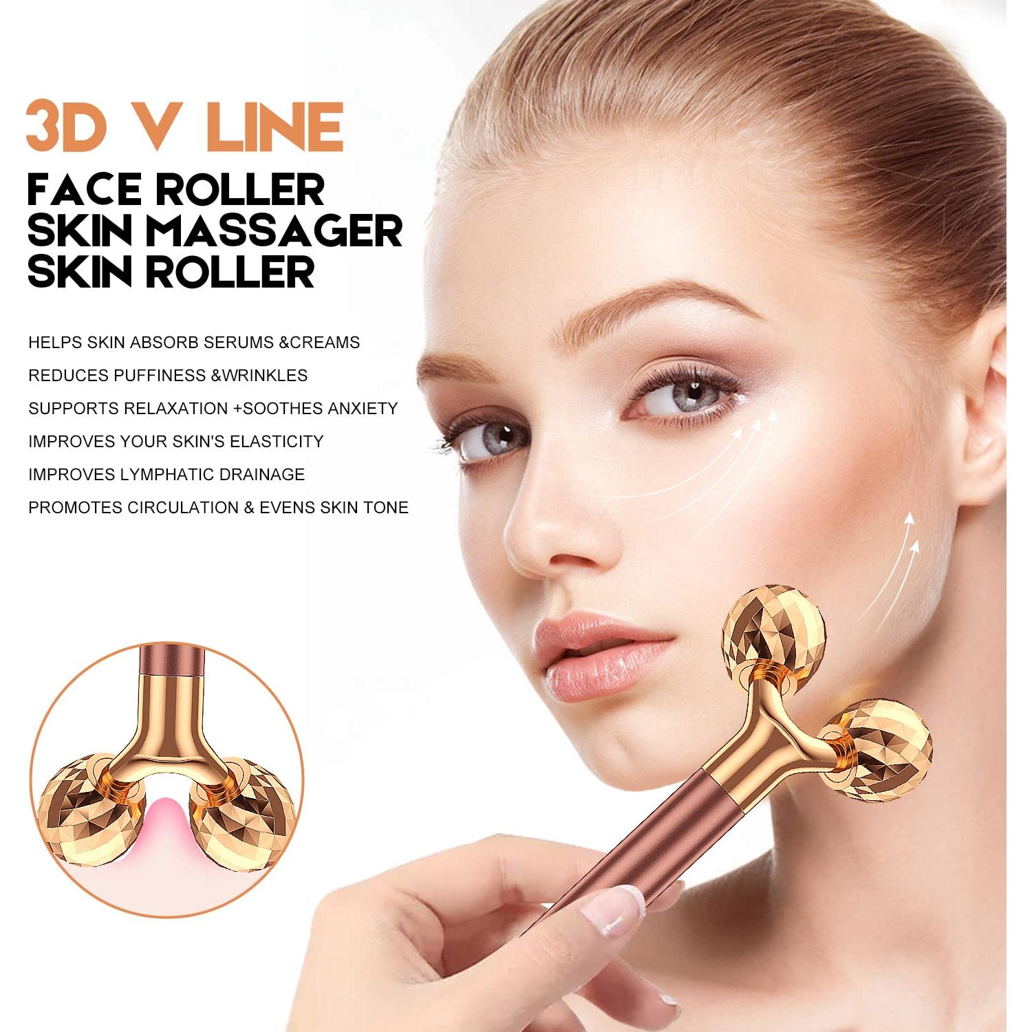 Masajeador Facial 2-en-1 Beauty Bar Rodillo 3D y T Eléctrico