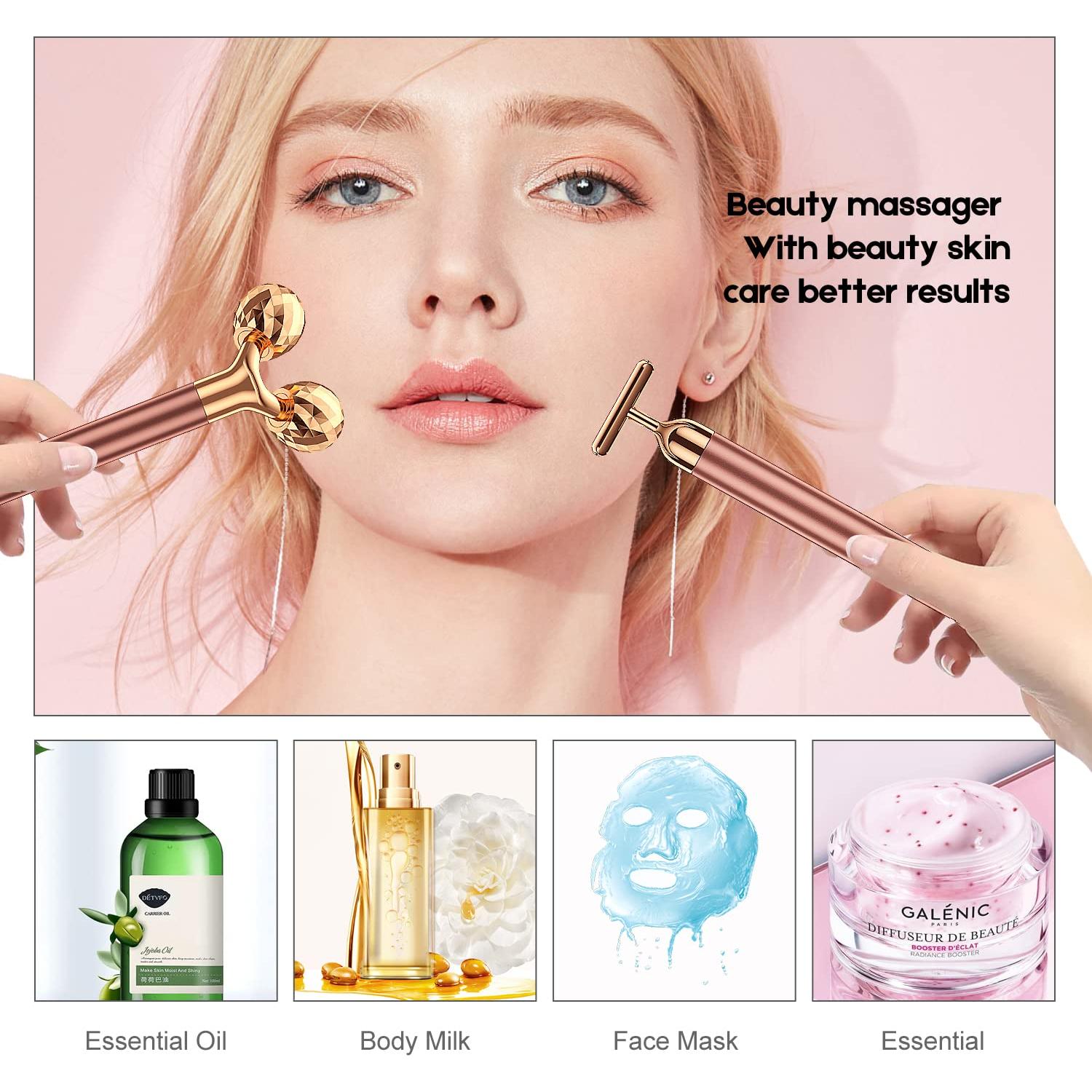 Masajeador Facial 2-en-1 Beauty Bar Rodillo 3D y T Eléctrico