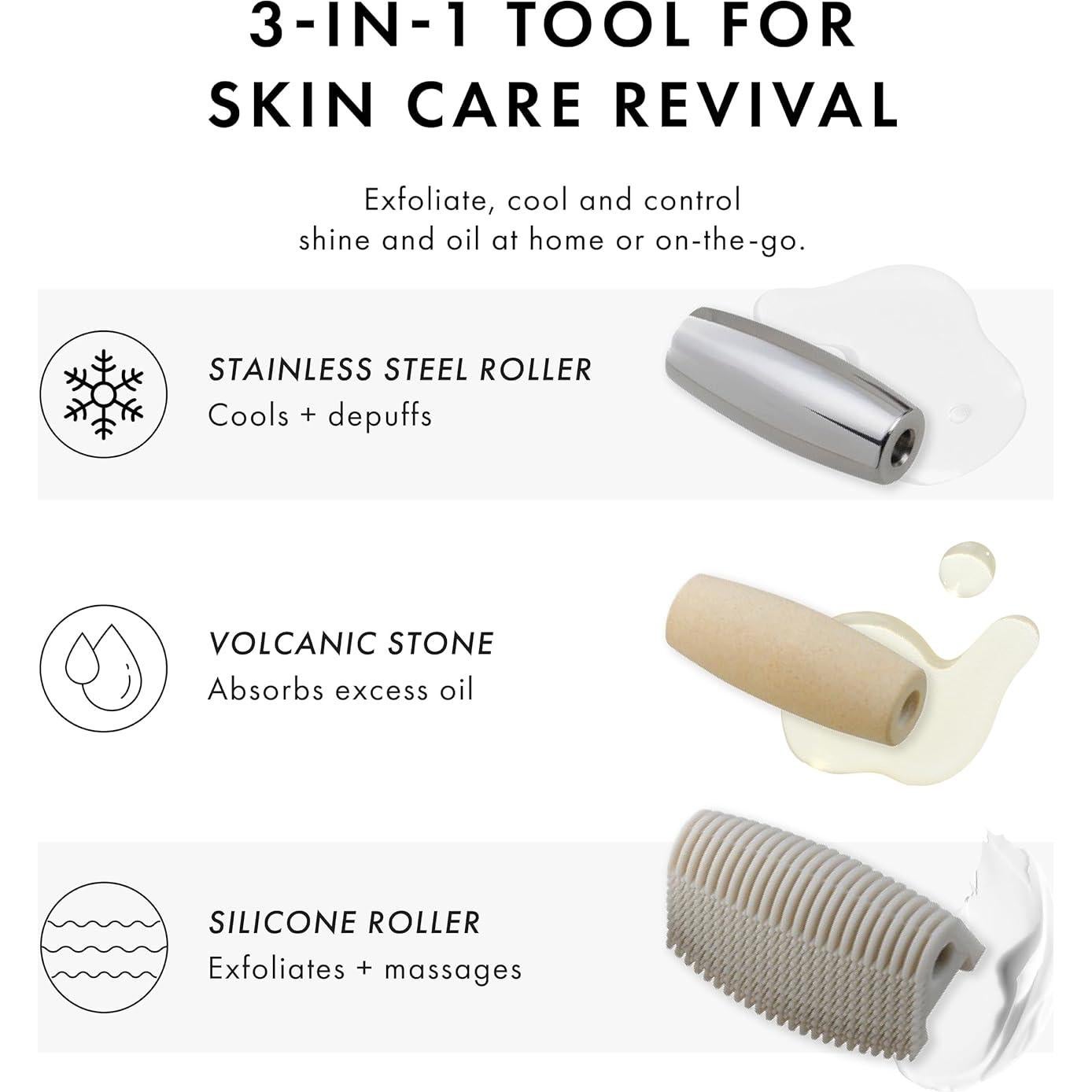 Juego de Rodillos Faciales 3-en-1 Tweezerman - Masaje, Exfoliación y Absorción