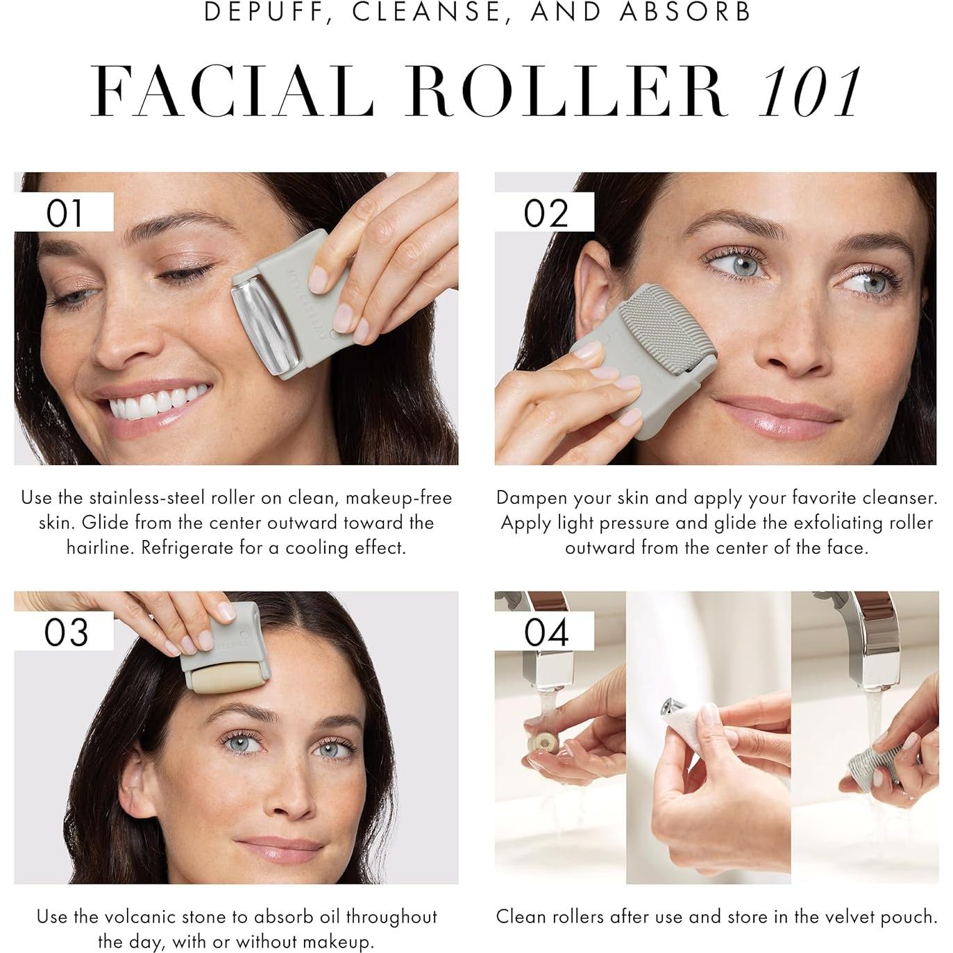 Juego de Rodillos Faciales 3-en-1 Tweezerman - Masaje, Exfoliación y Absorción