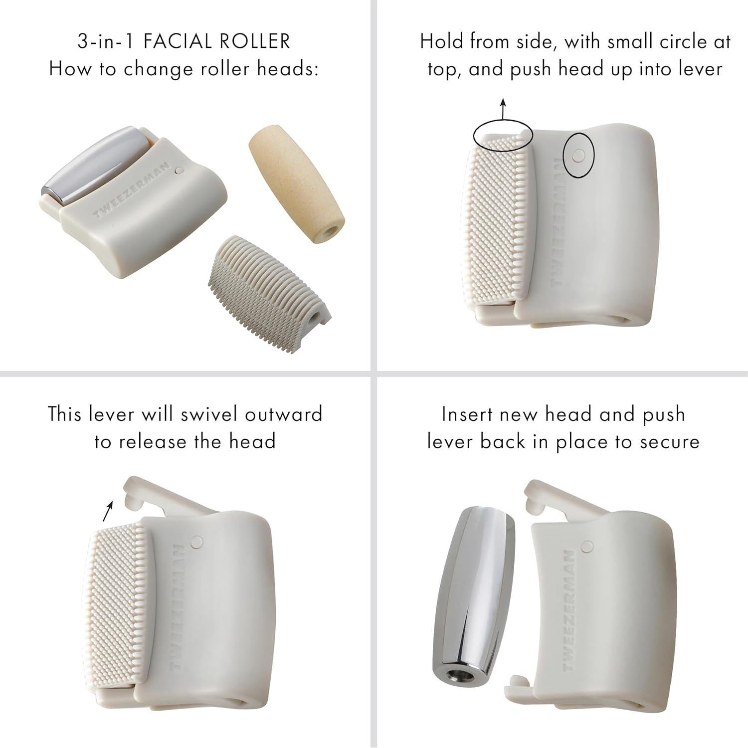 Juego de Rodillos Faciales 3-en-1 Tweezerman - Masaje, Exfoliación y Absorción