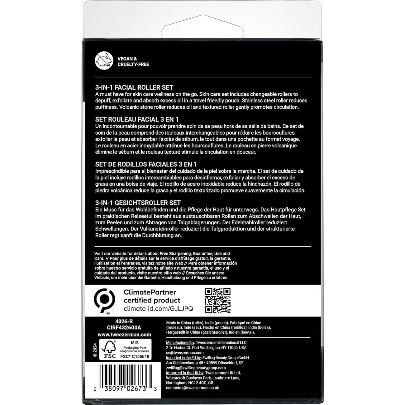 Juego de Rodillos Faciales 3-en-1 Tweezerman - Masaje, Exfoliación y Absorción