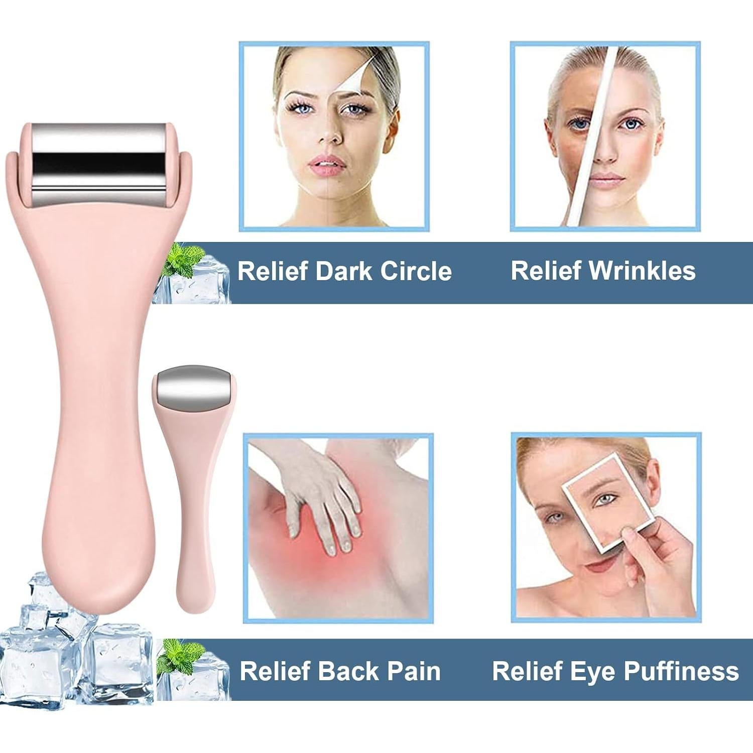 Rodillo de Hielo Facial y para Ojos Rosarden 2PCS Alivio Ojeras