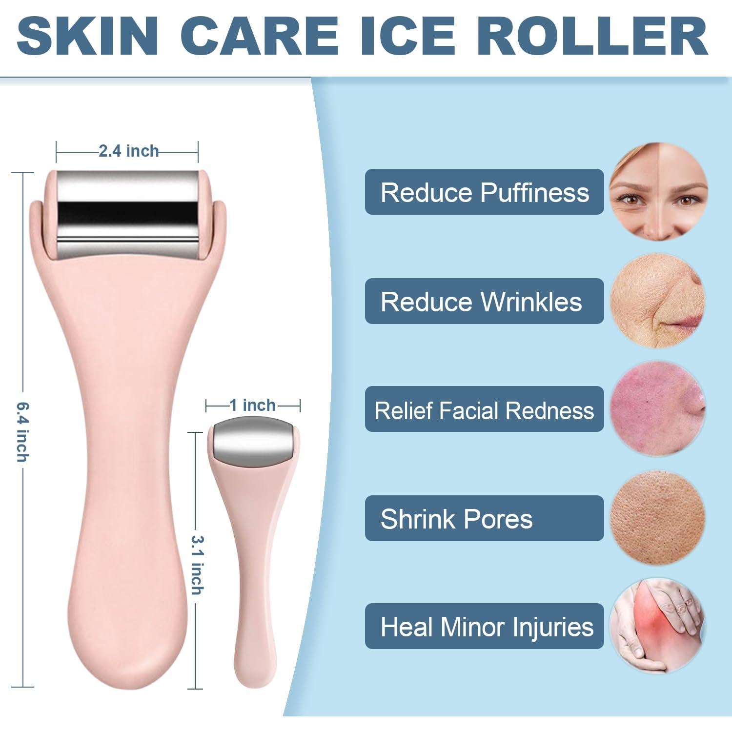 Rodillo de Hielo Facial y para Ojos Rosarden 2PCS Alivio Ojeras