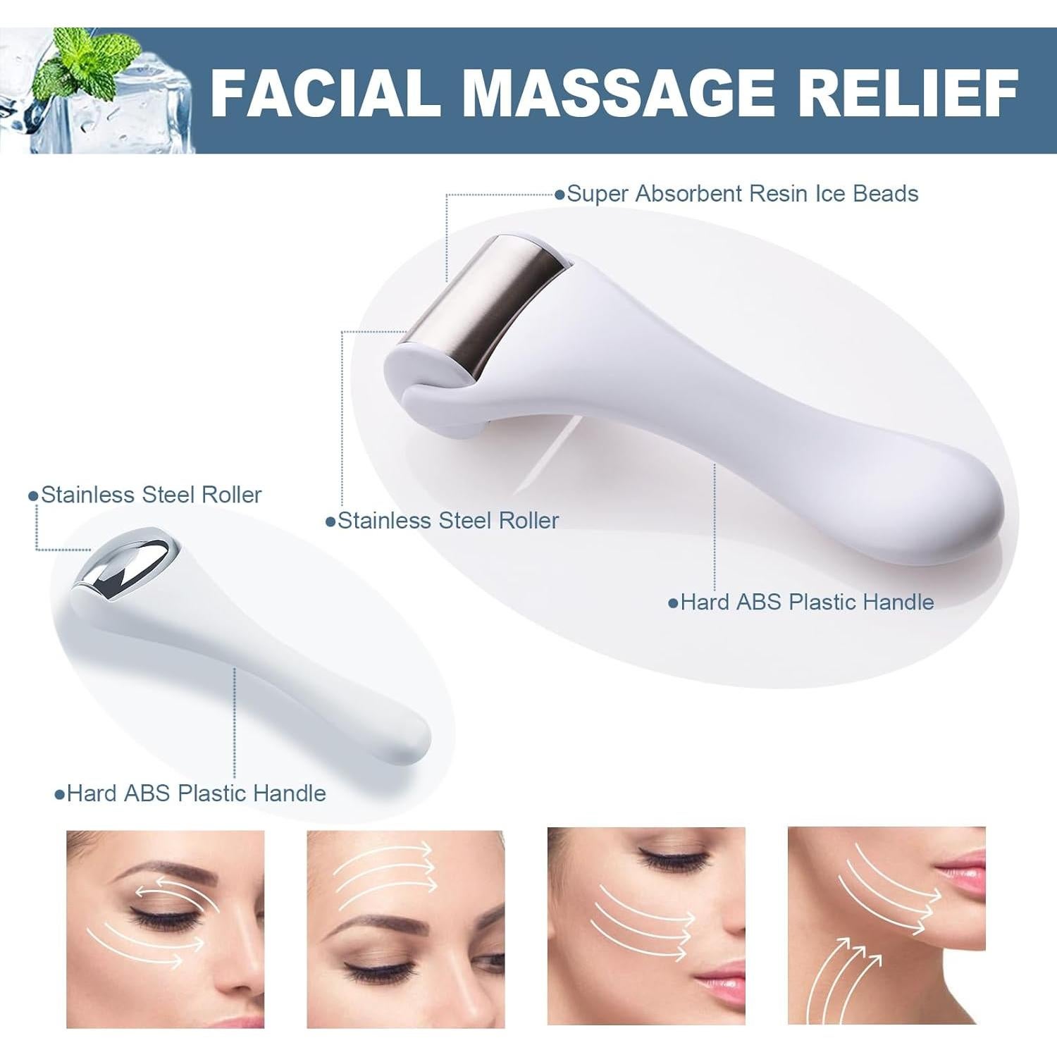 Rodillo de Hielo Facial y para Ojos Rosarden 2PCS Alivio Ojeras