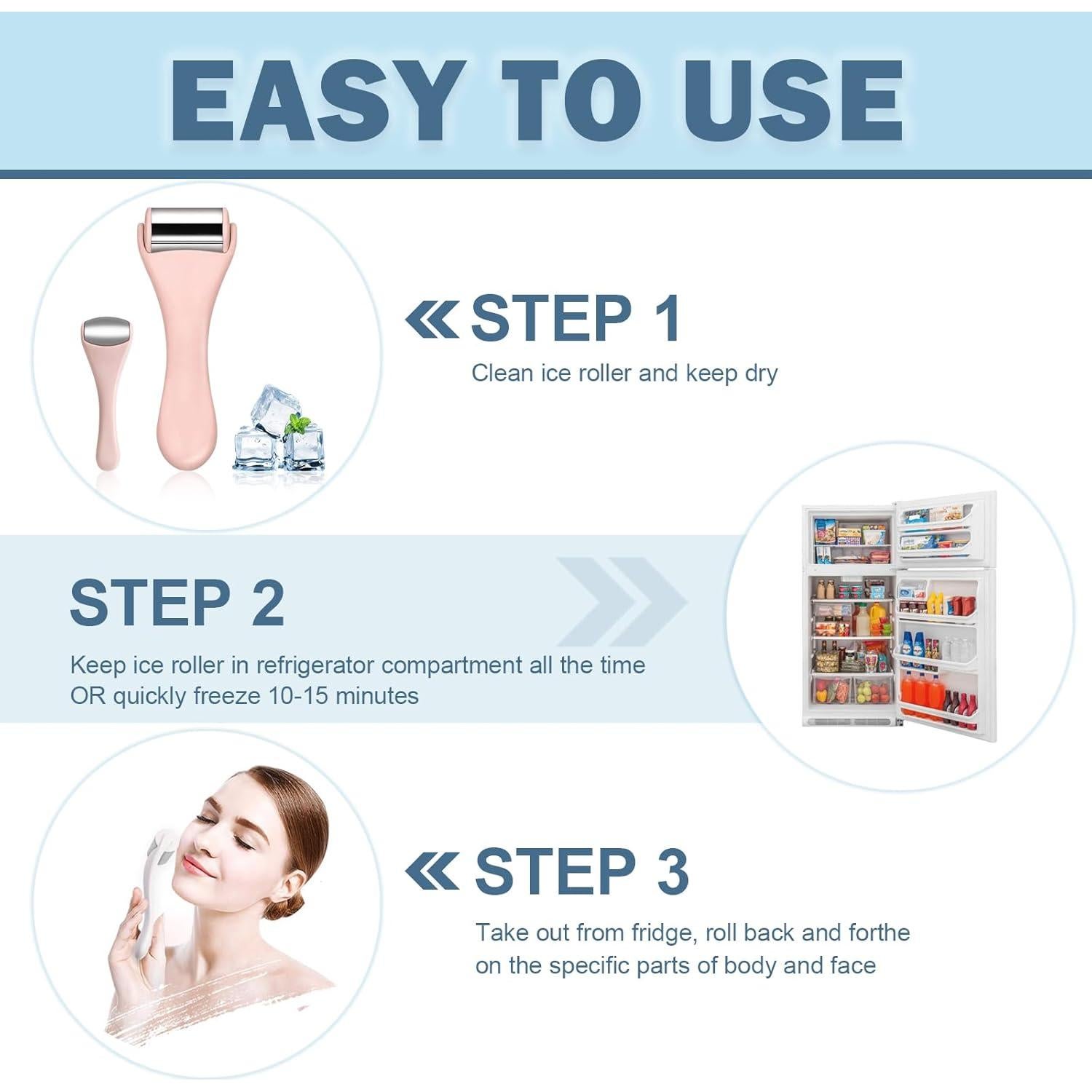 Rodillo de Hielo Facial y para Ojos Rosarden 2PCS Alivio Ojeras