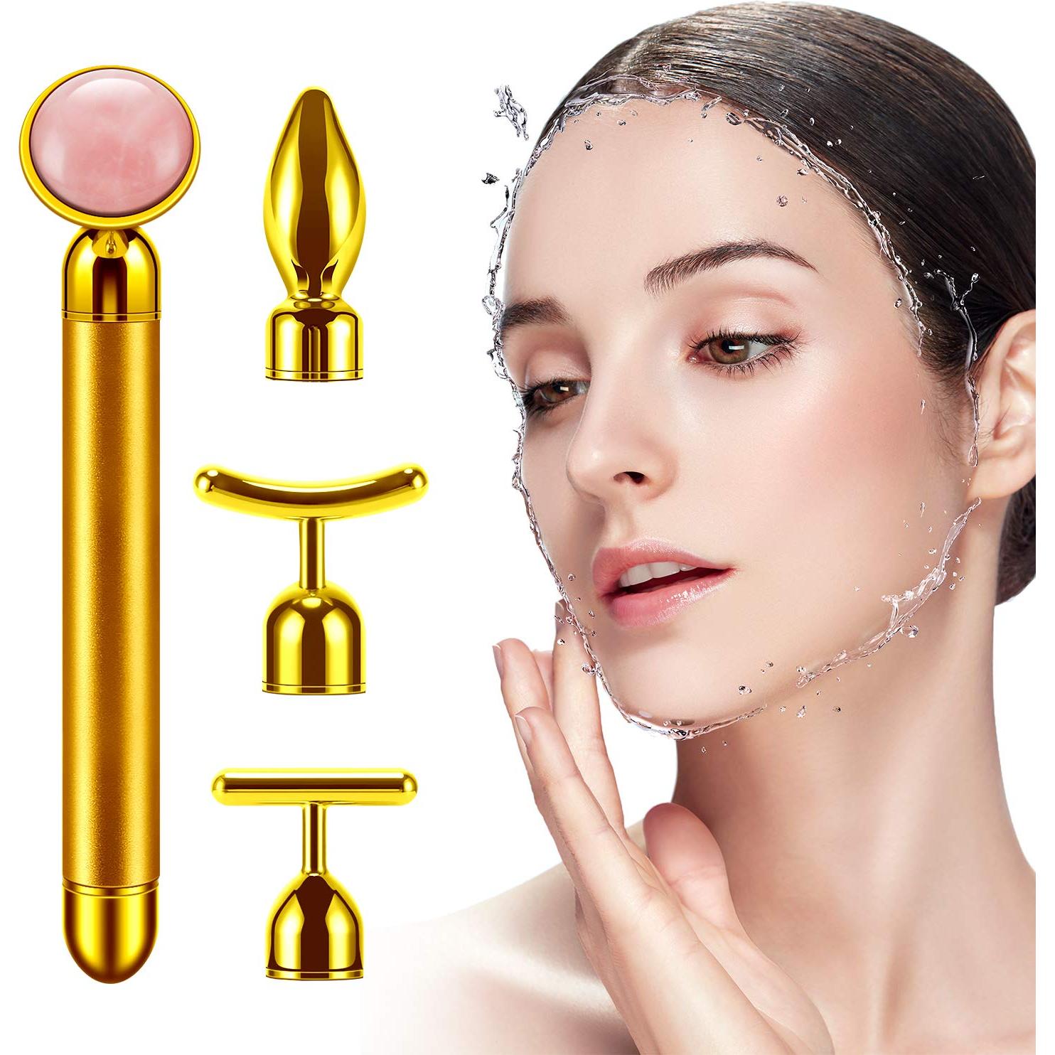 Rodillo Masajeador Facial 4-en-1 DANGSHAN Dorado 24k