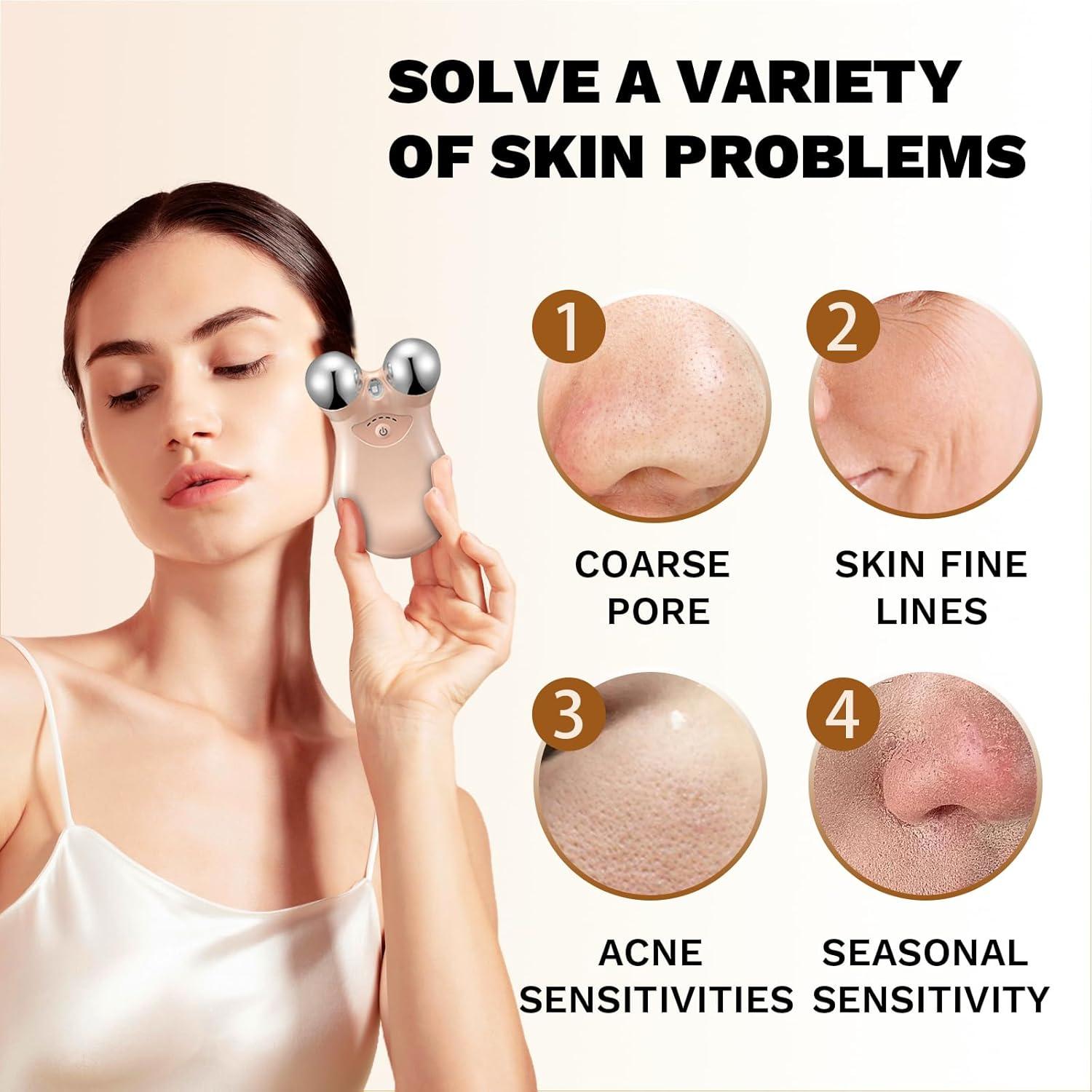 Rodillo de Masaje Facial AAZW Doble Cabeza con Luz LED