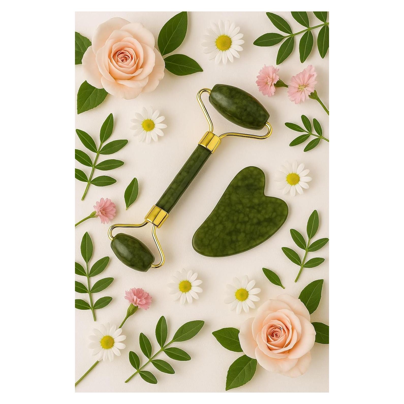 Juego de Rodillo de Jade y Gua Sha CHINA - Masaje Facial Natural