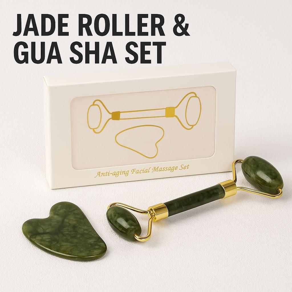 Juego de Rodillo de Jade y Gua Sha CHINA - Masaje Facial Natural