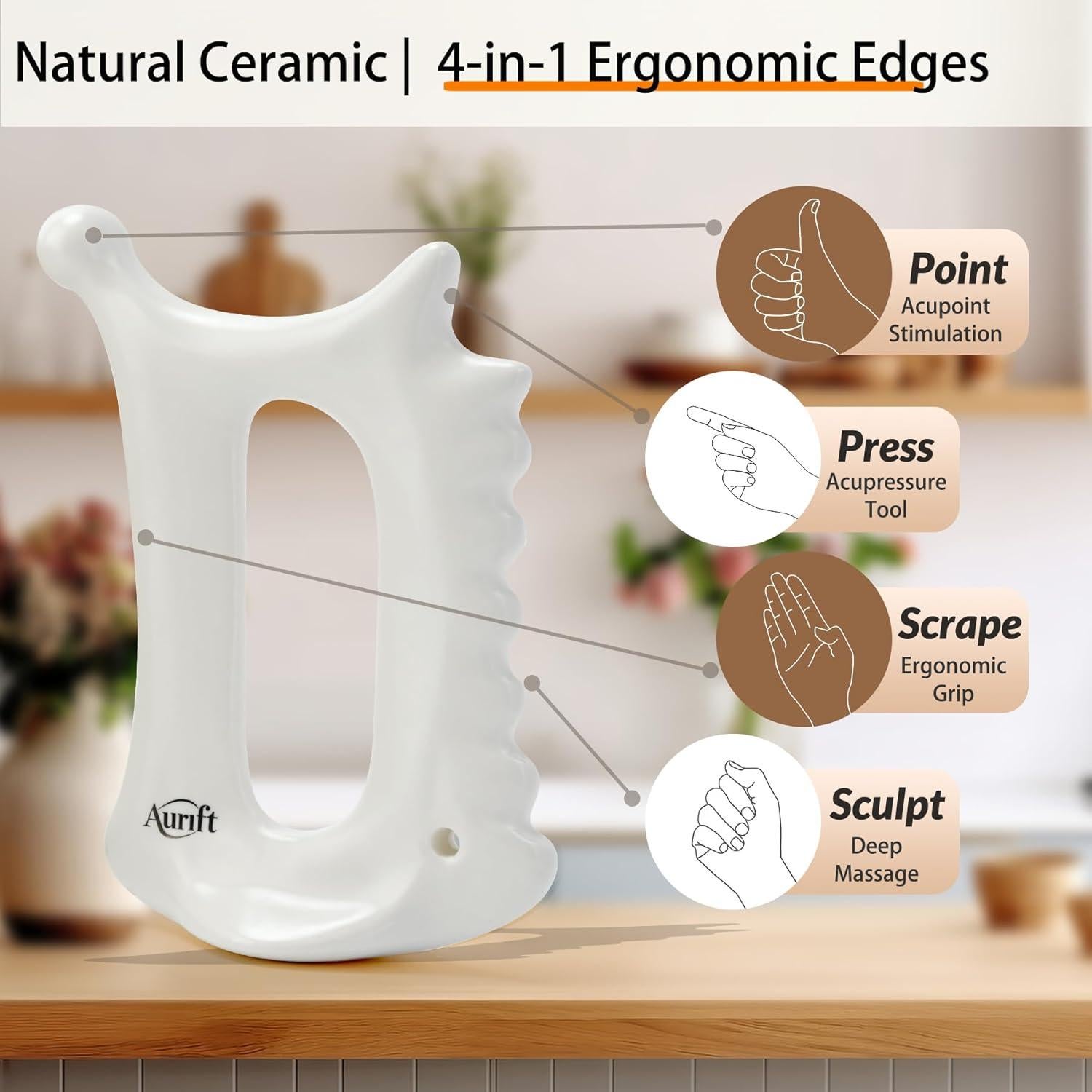 Herramienta Gua Sha Cerámica 4-en-1 Aurift para Masaje Facial