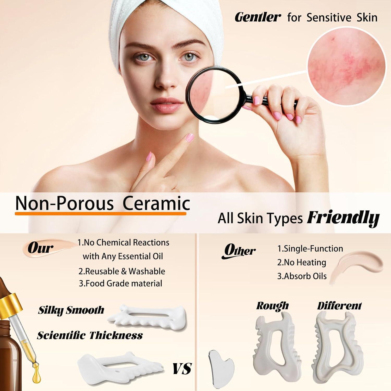 Herramienta Gua Sha Cerámica 4-en-1 Aurift para Masaje Facial