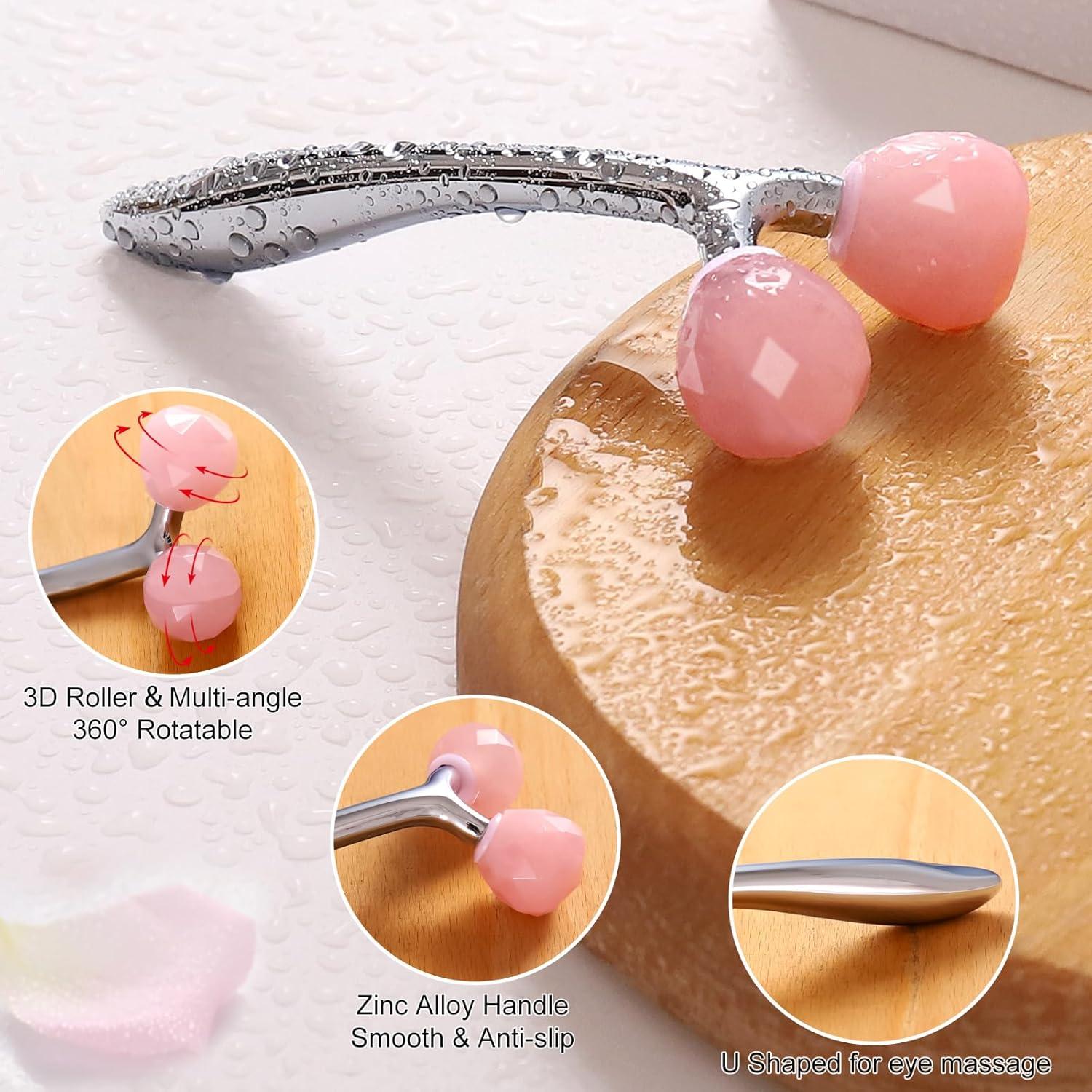 Rodillo Facial de Jade Aznrszy 3D Diamante para Cuidado de Piel