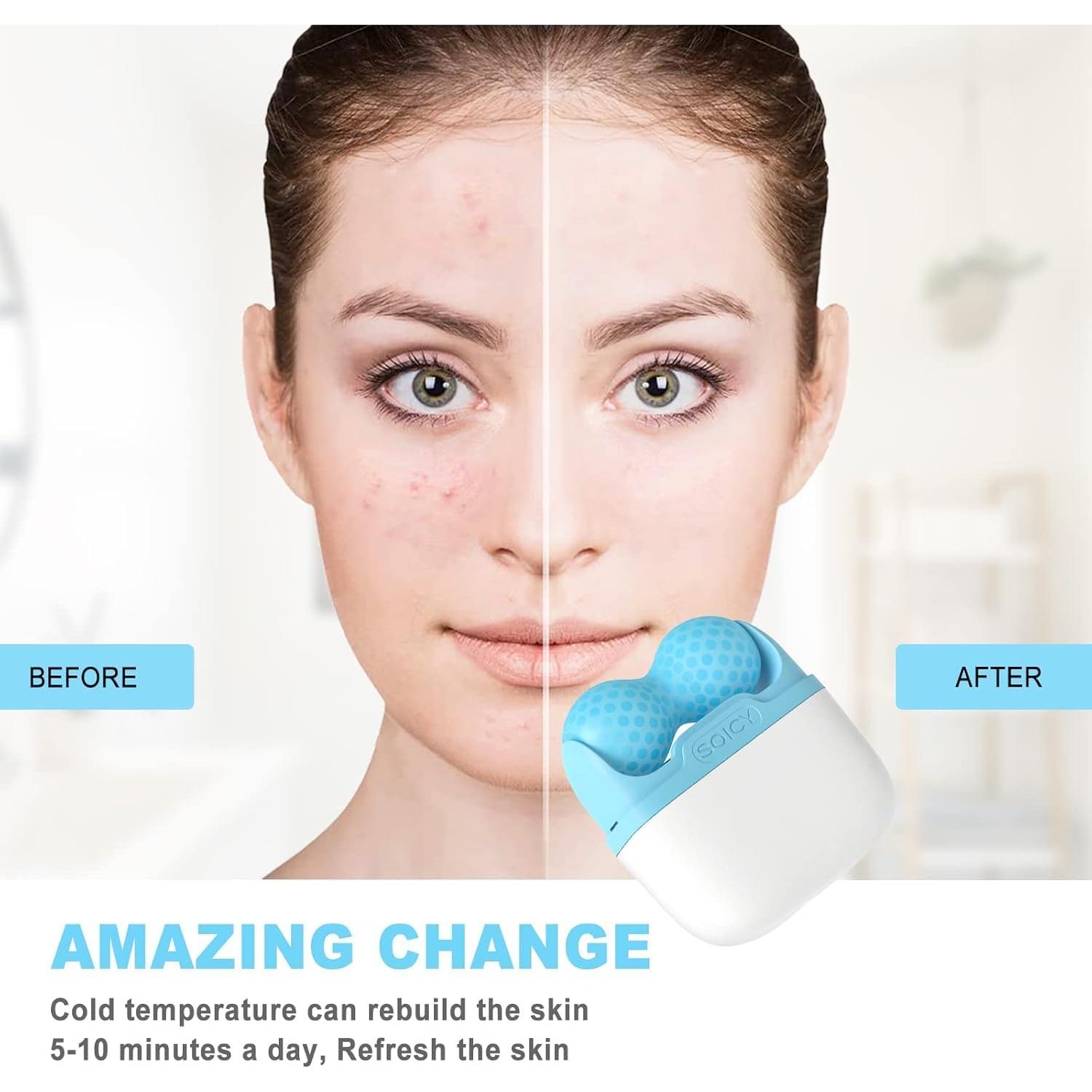 Rodillo de Hielo Facial Jasaqe 2 en 1 con Estuche Azul