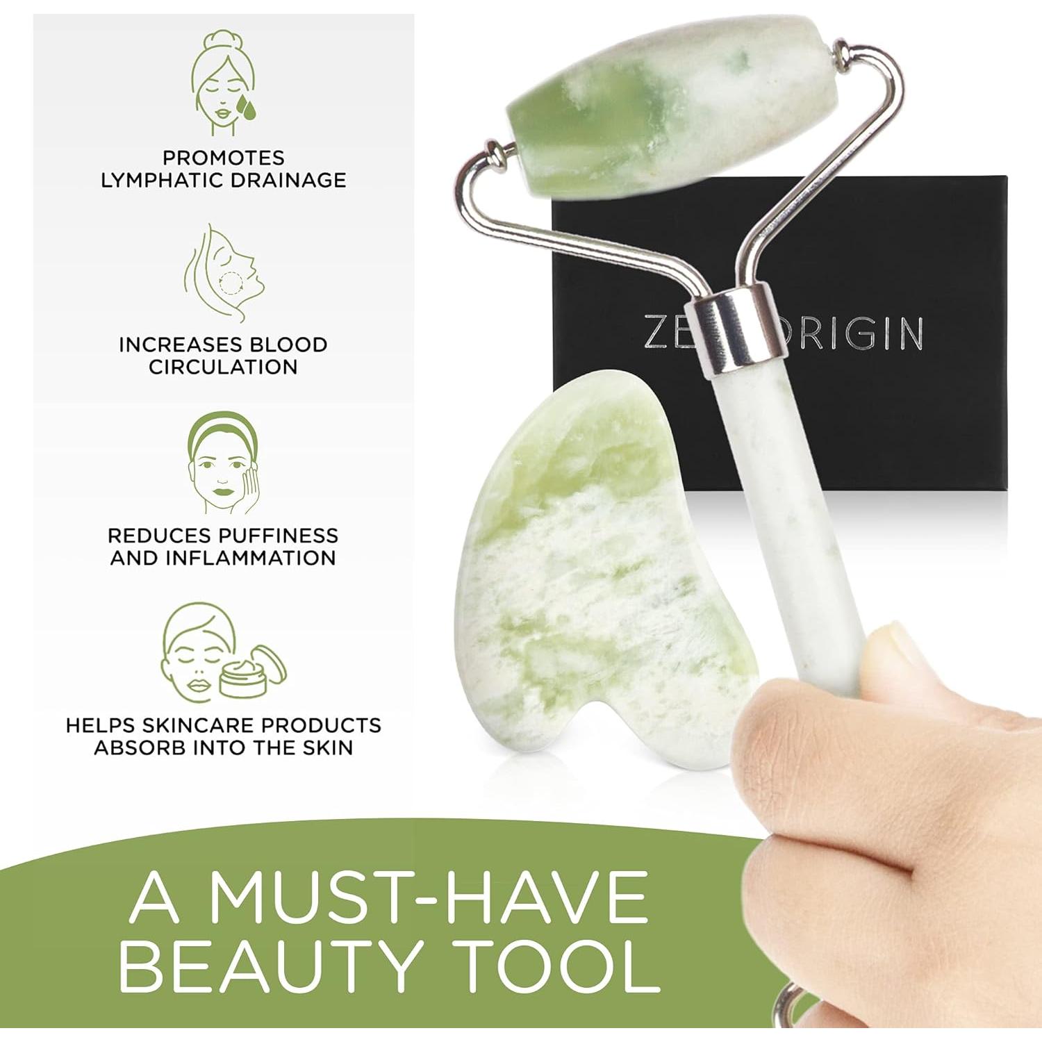 Juego de Rodillo de Jade y Gua Sha ZEN + ORIGIN - Masaje Facial