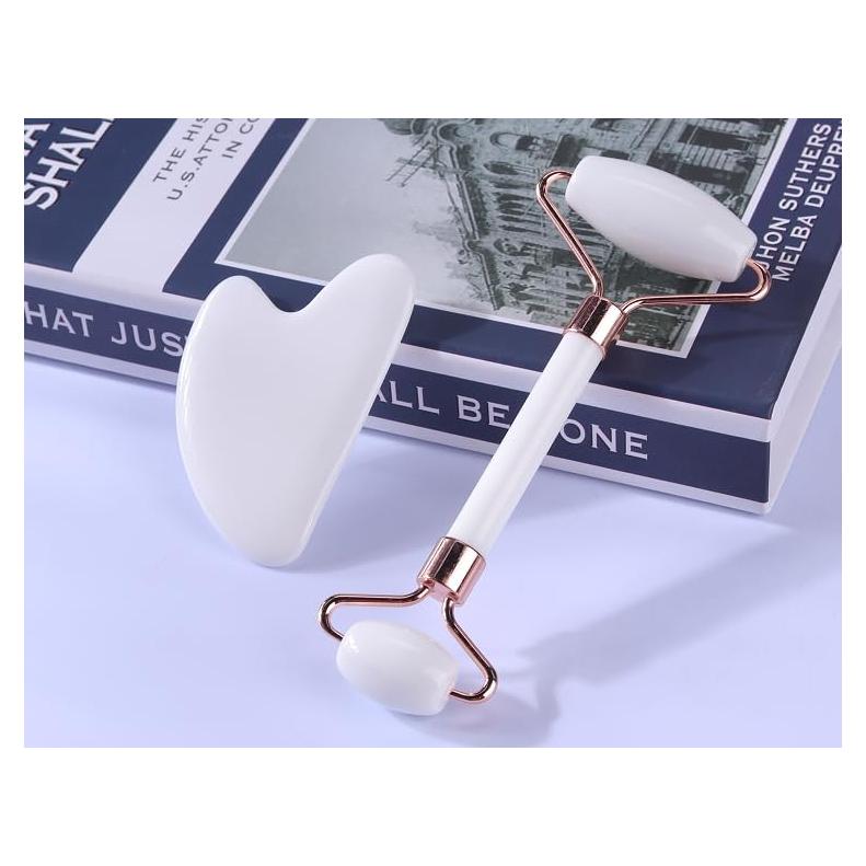 Juego de Gua Sha y Rodillo de Jade Blanco - Masaje Facial