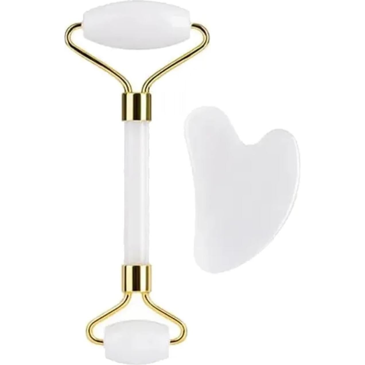 Juego de Gua Sha y Rodillo de Jade Blanco - Masaje Facial