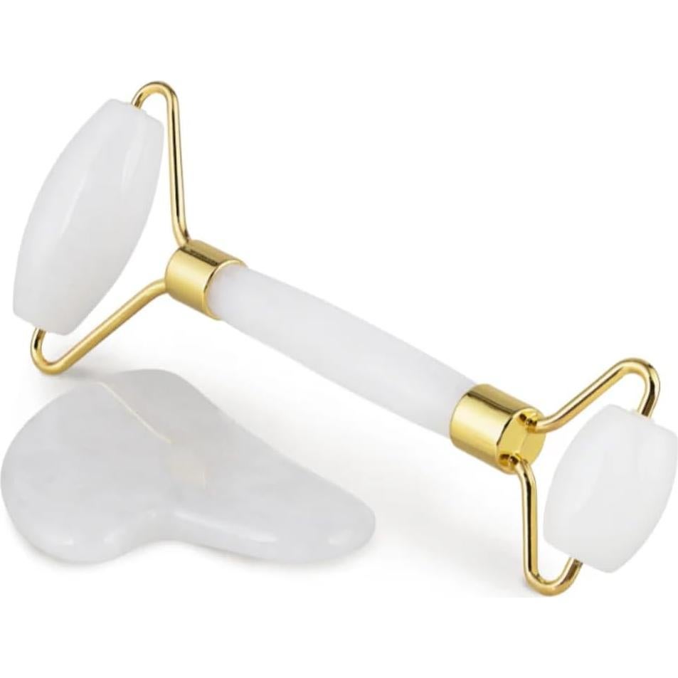 Juego de Gua Sha y Rodillo de Jade Blanco - Masaje Facial