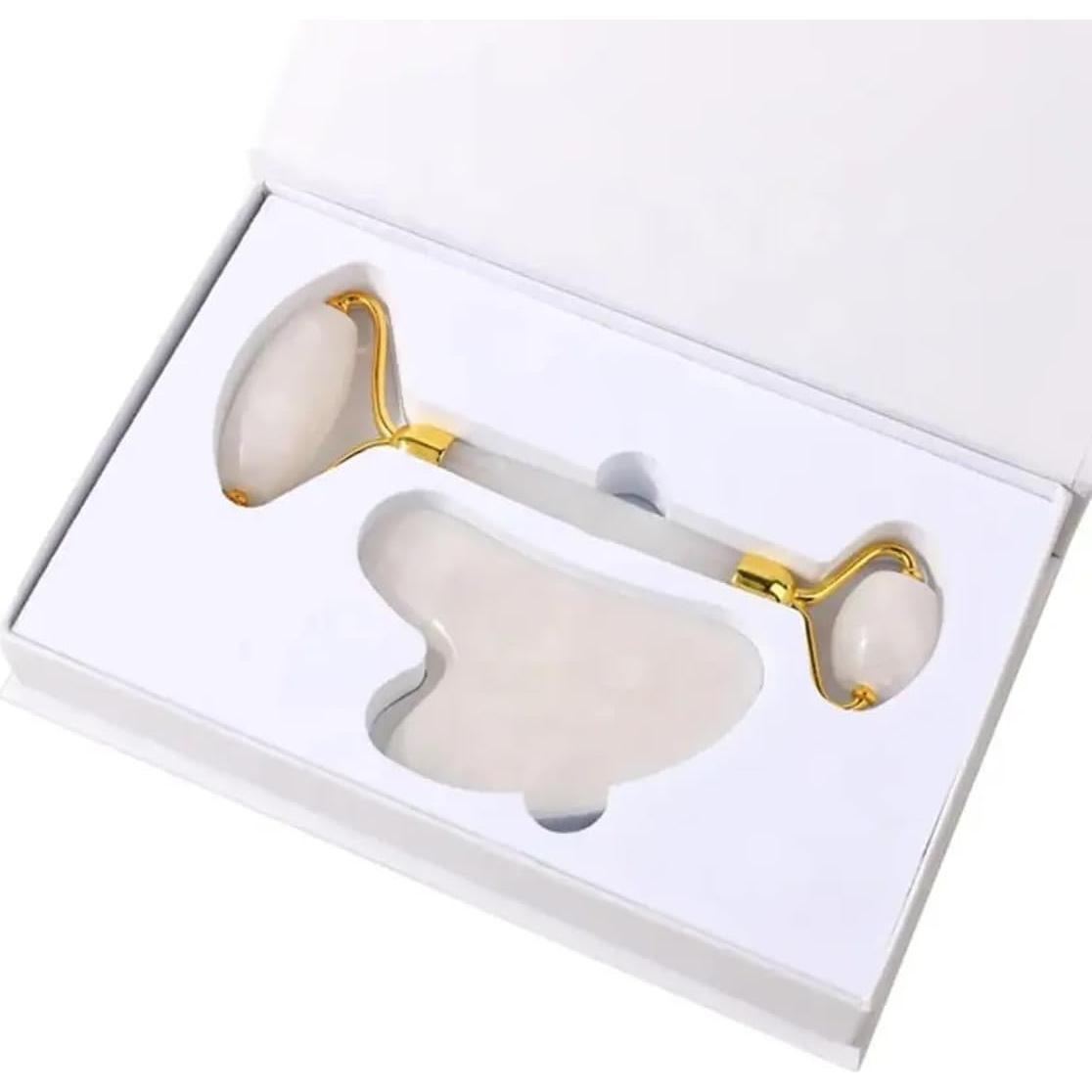 Juego de Gua Sha y Rodillo de Jade Blanco - Masaje Facial