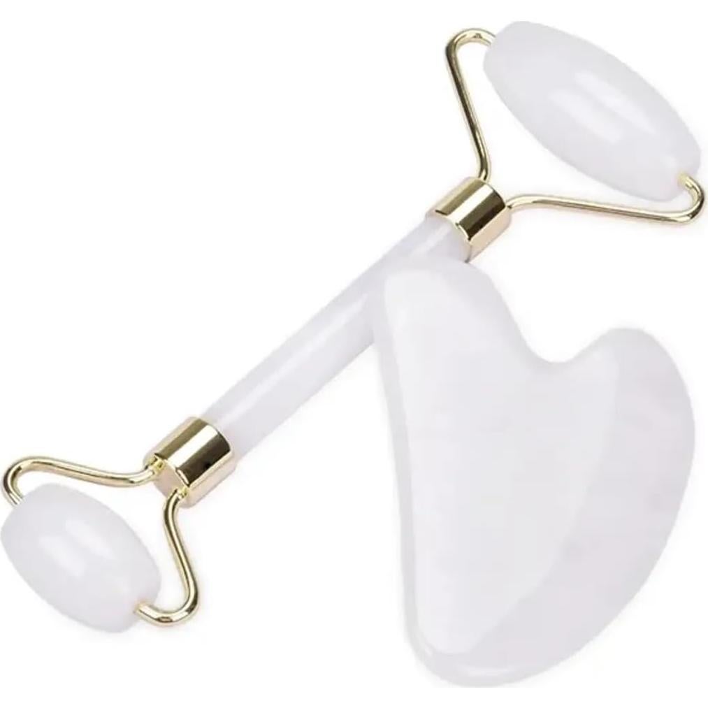 Juego de Gua Sha y Rodillo de Jade Blanco - Masaje Facial